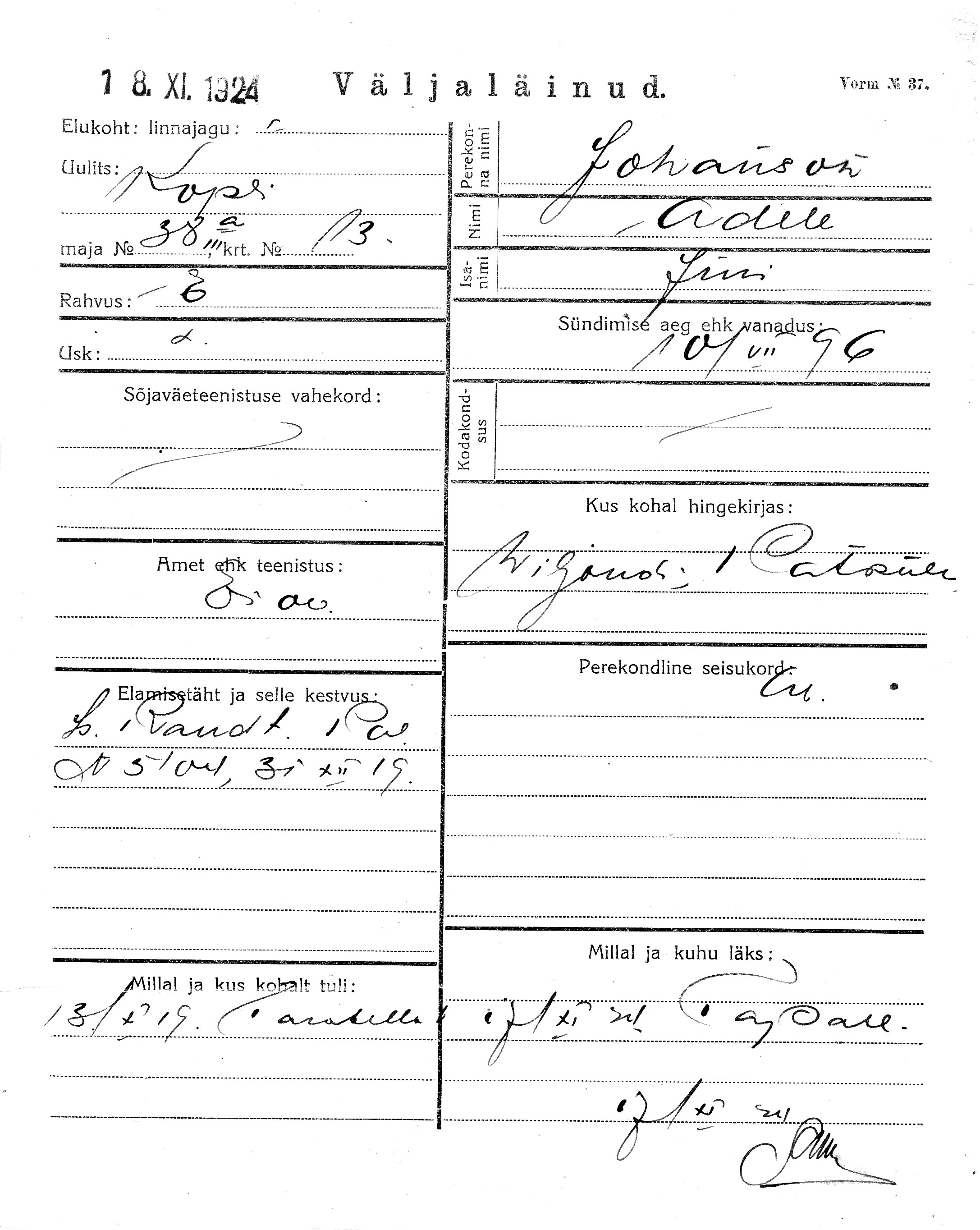 Johanson, Adele, Jüri