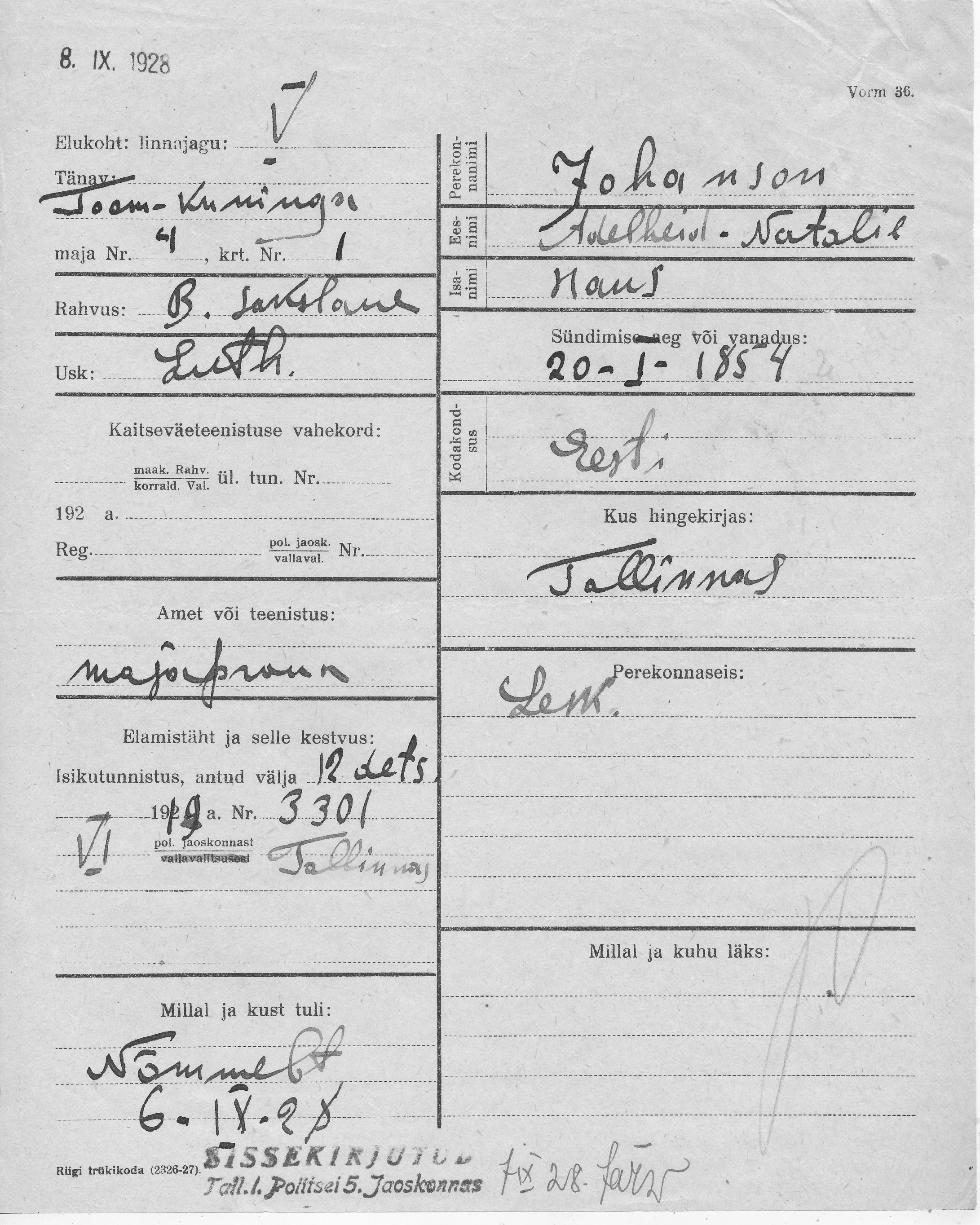 Johanson, Adelheid-Natalie, Hans