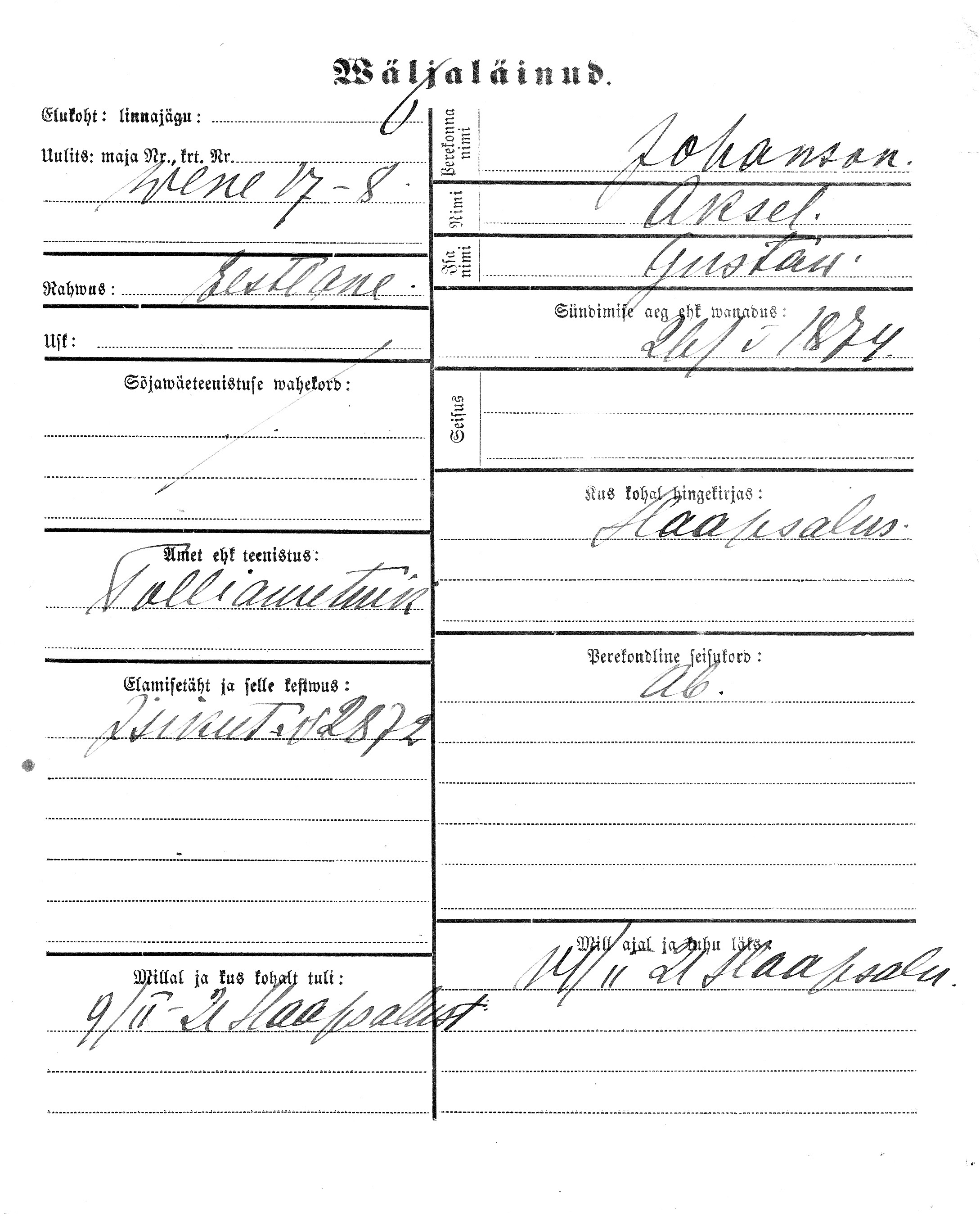 Johanson, Aksel, Gustaw