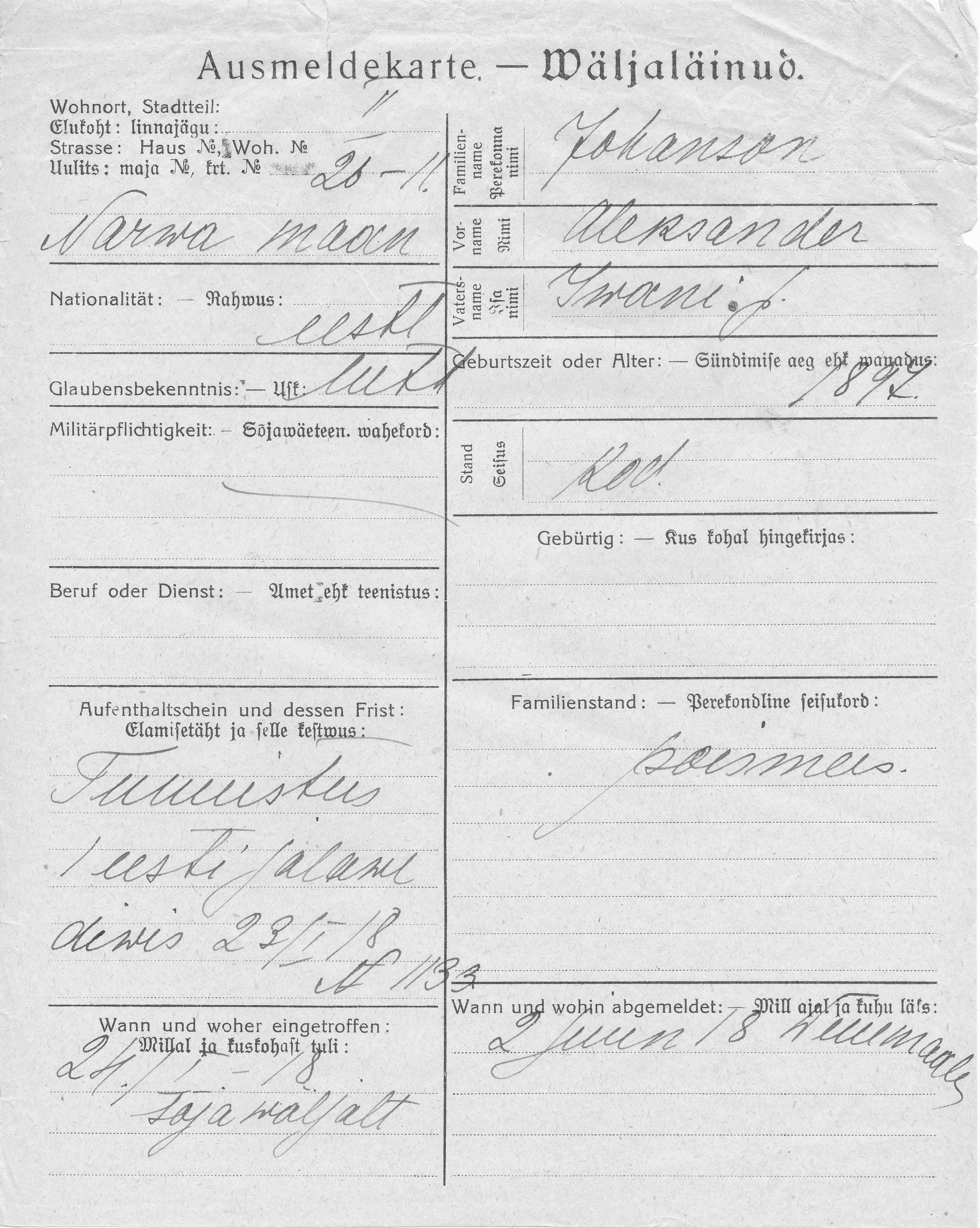 Johanson, Aleksander, Iwan