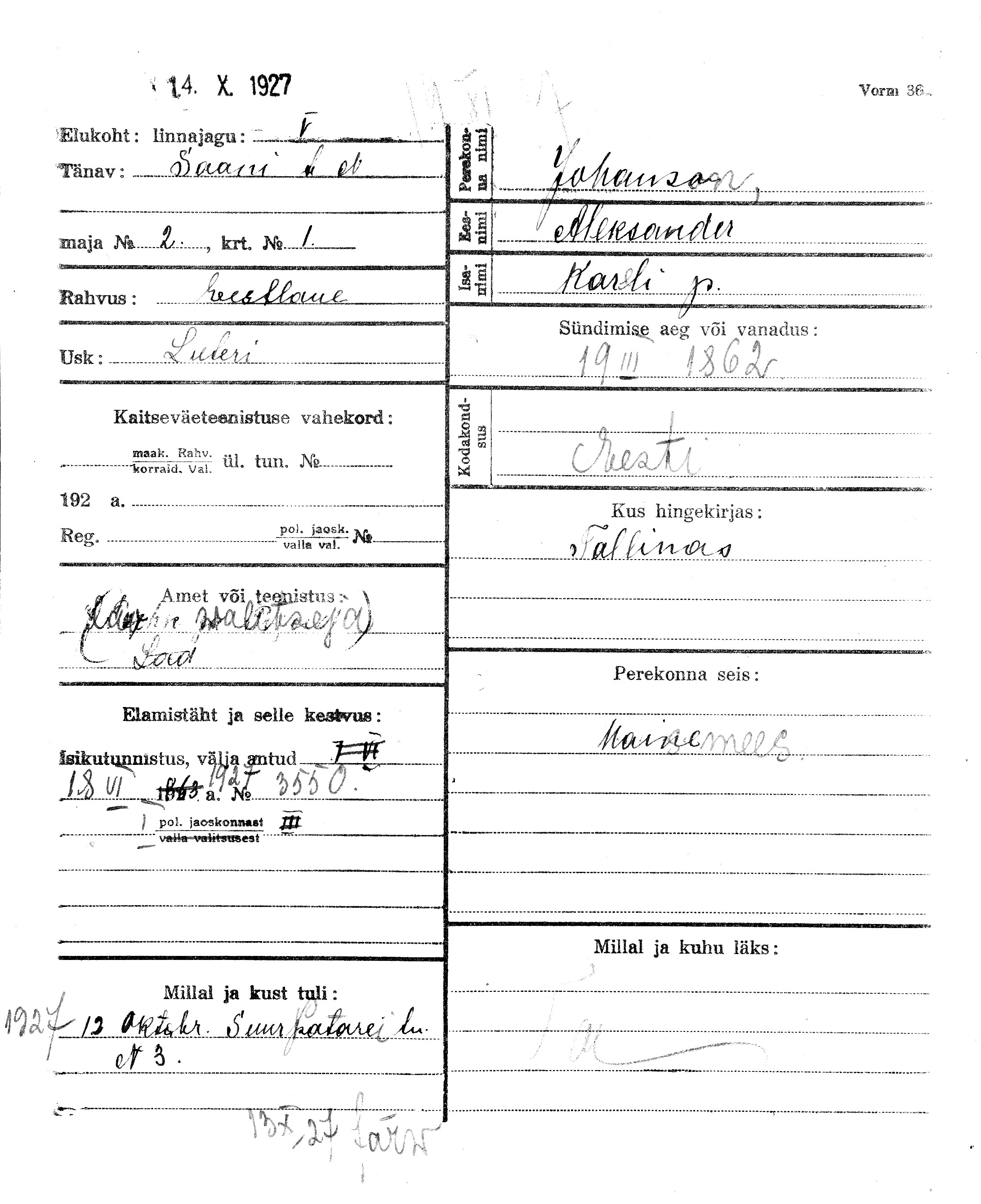 Johanson, Aleksander, Karel