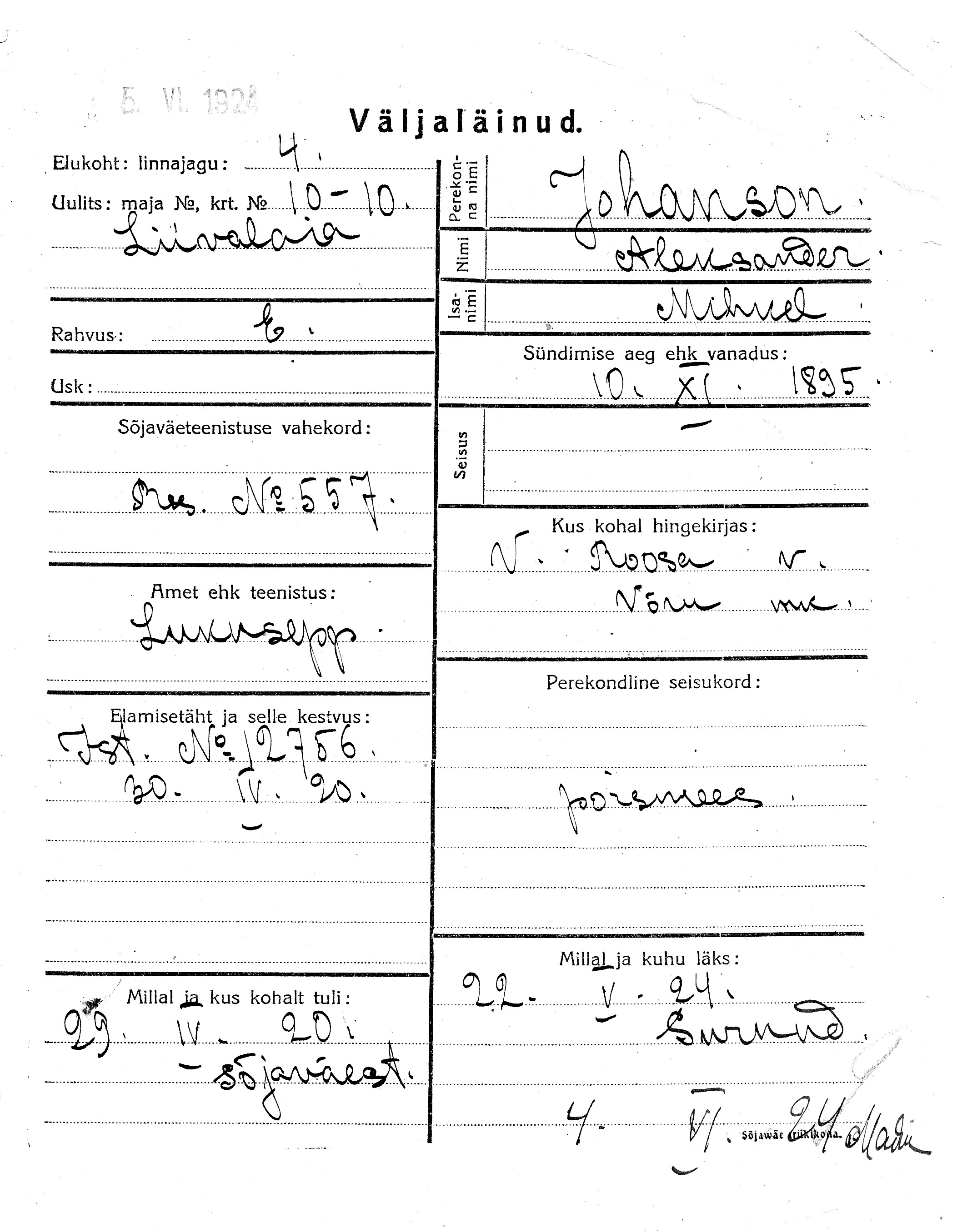 Johanson, Aleksander, Mihkel
