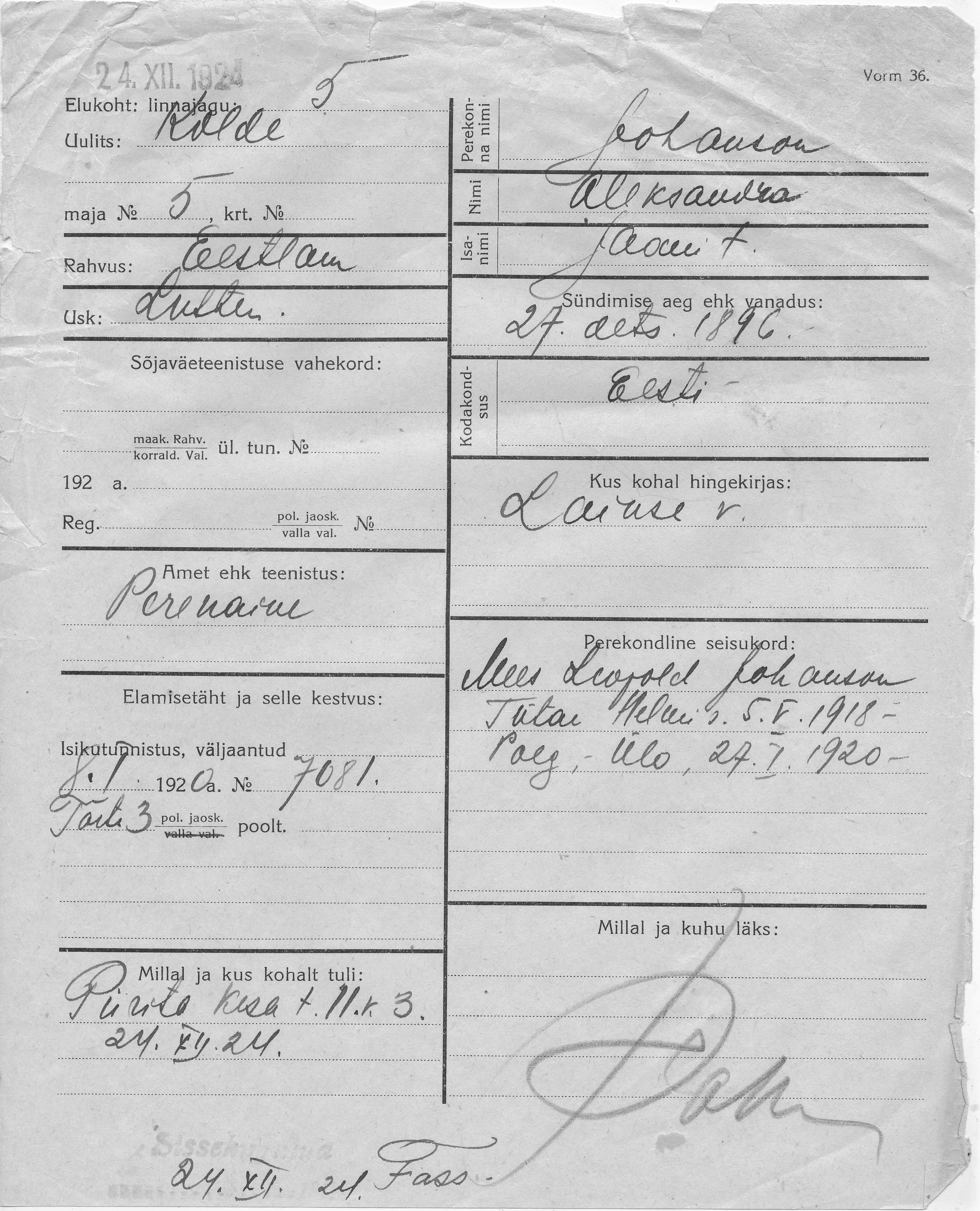 Johanson, Aleksandra, Jaan