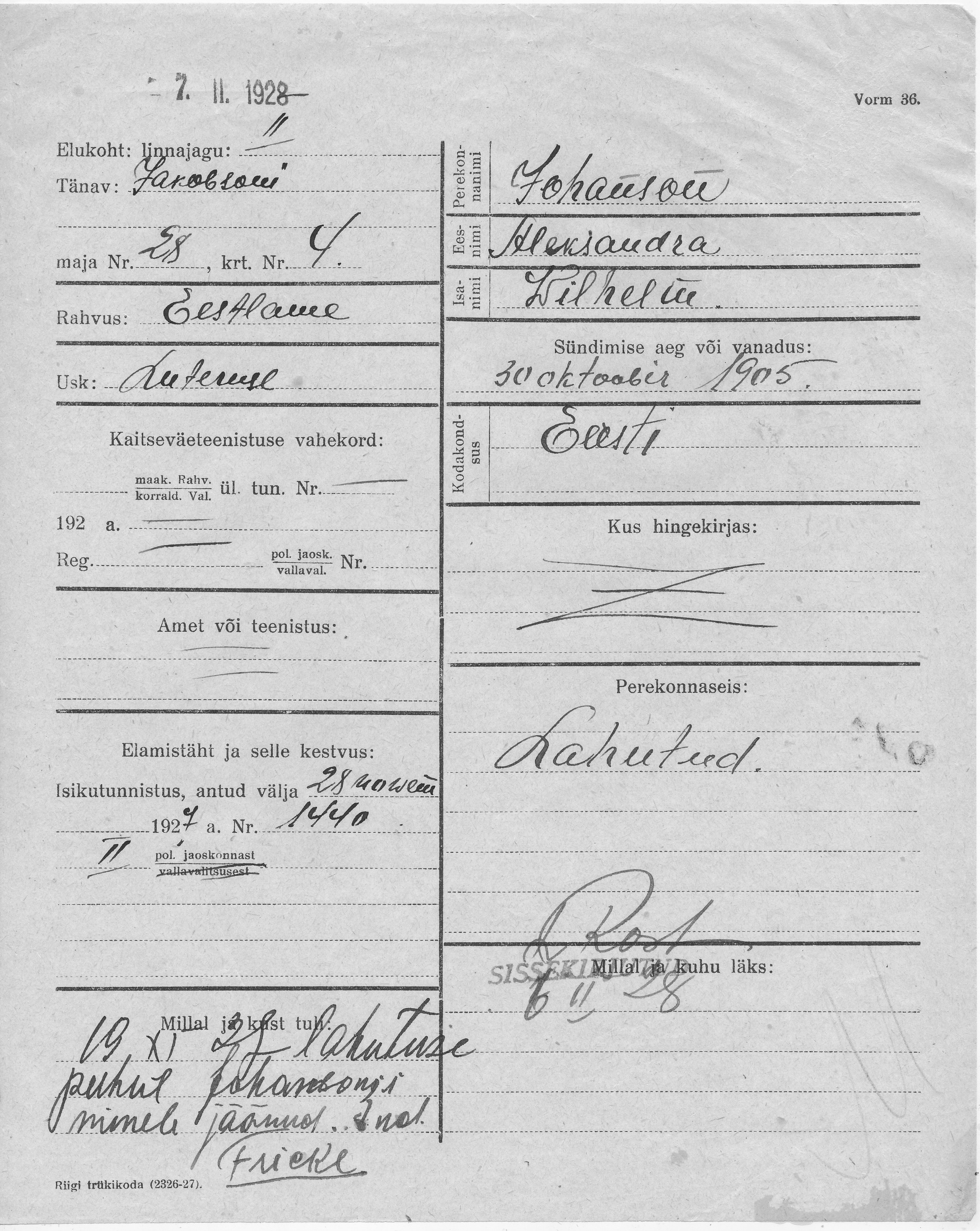 Johanson, Aleksandra, Wilhelm