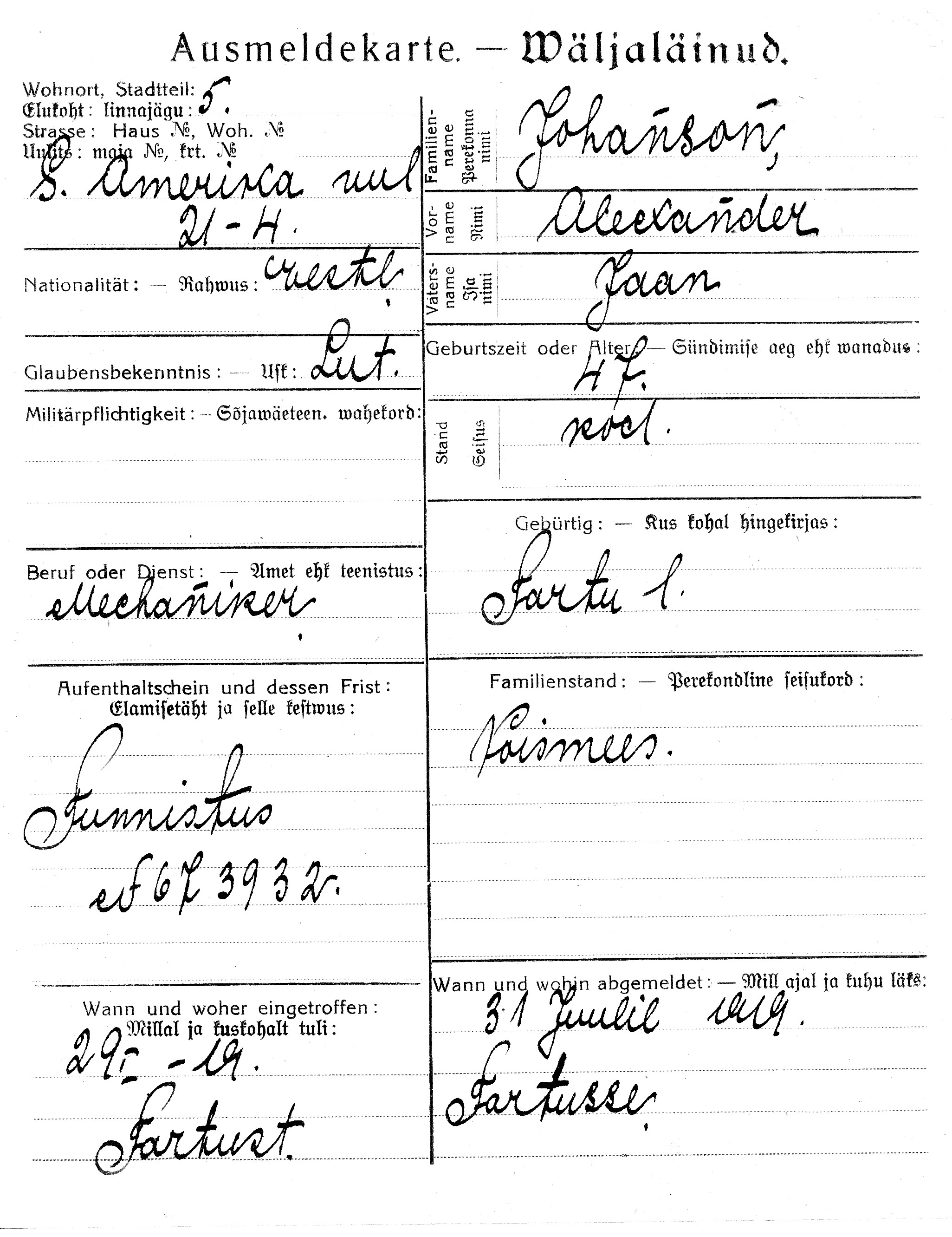 Johanson, Alexander, Jaan