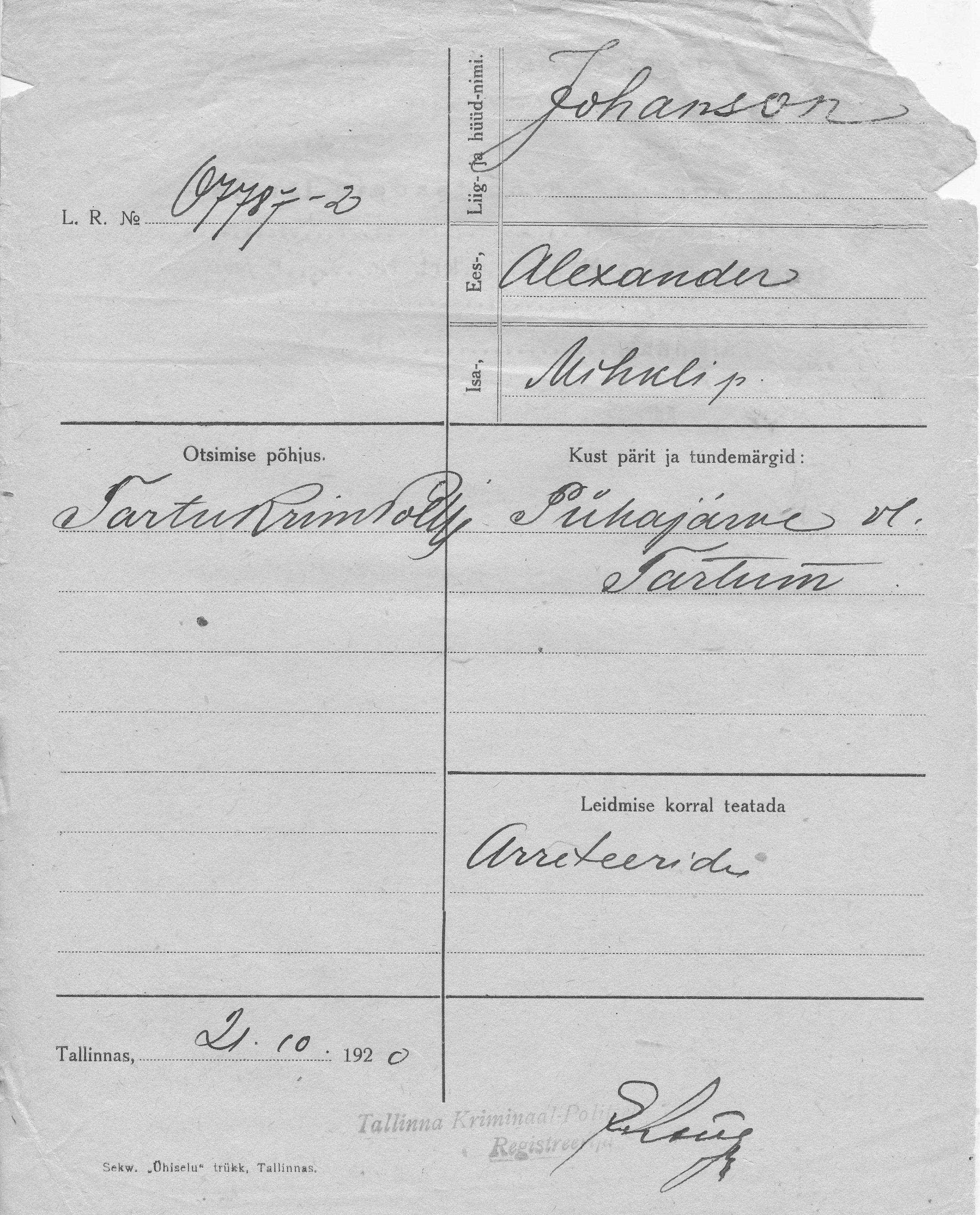 Johanson, Alexander, Mihkel