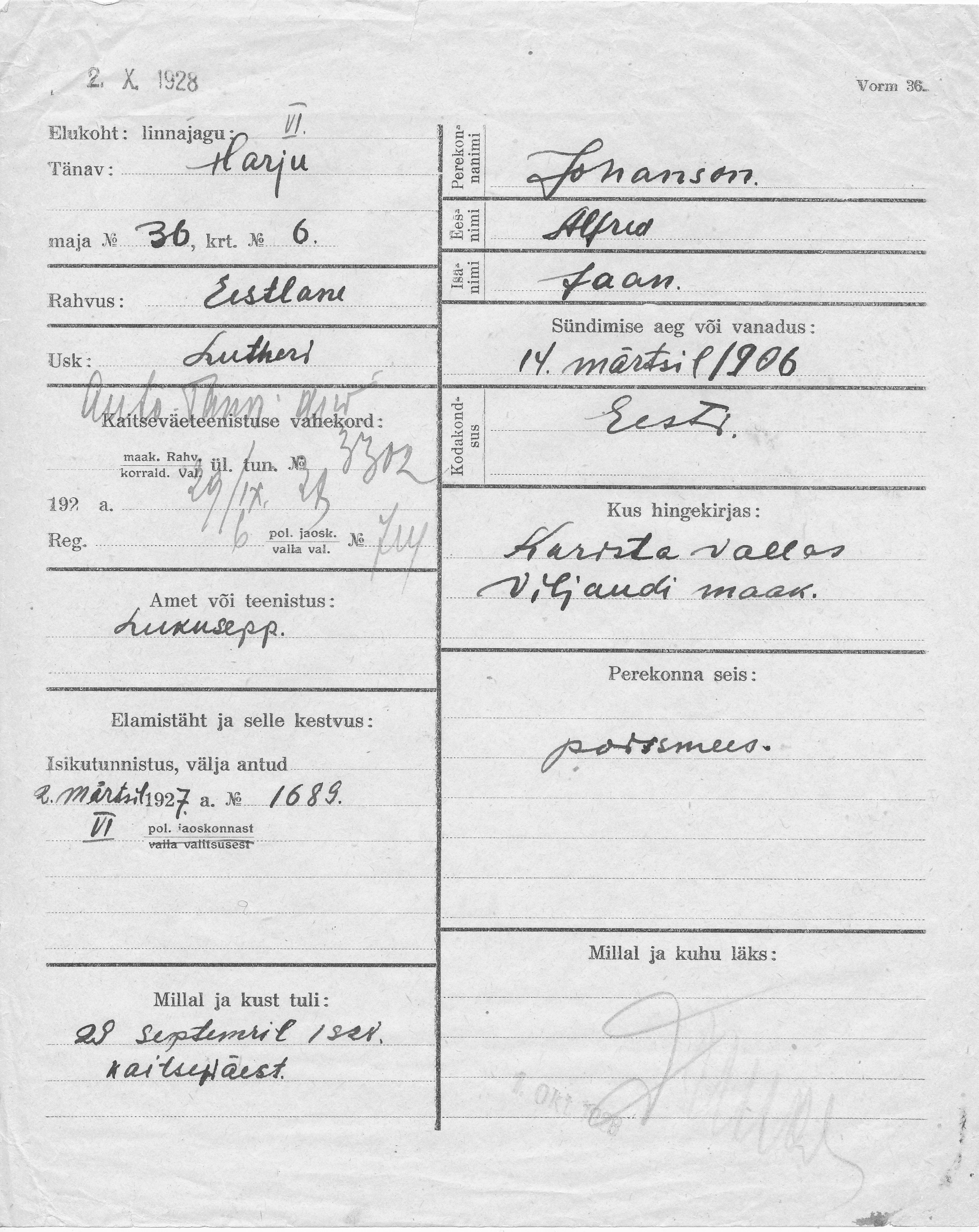 Johanson, Alfred, Jaan