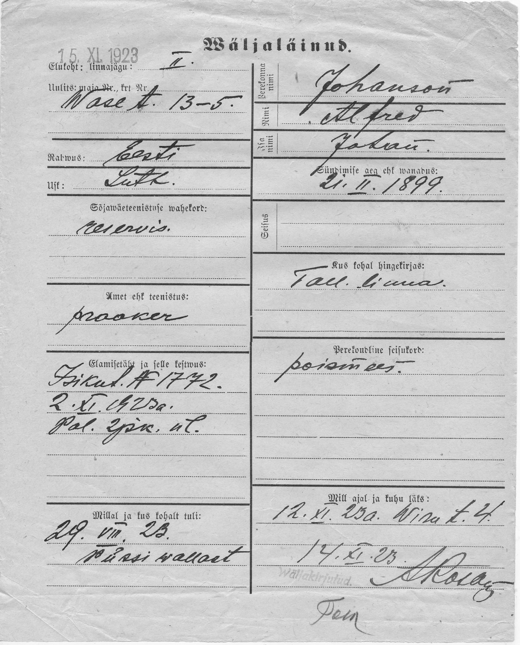 Johanson, Alfred, Johan