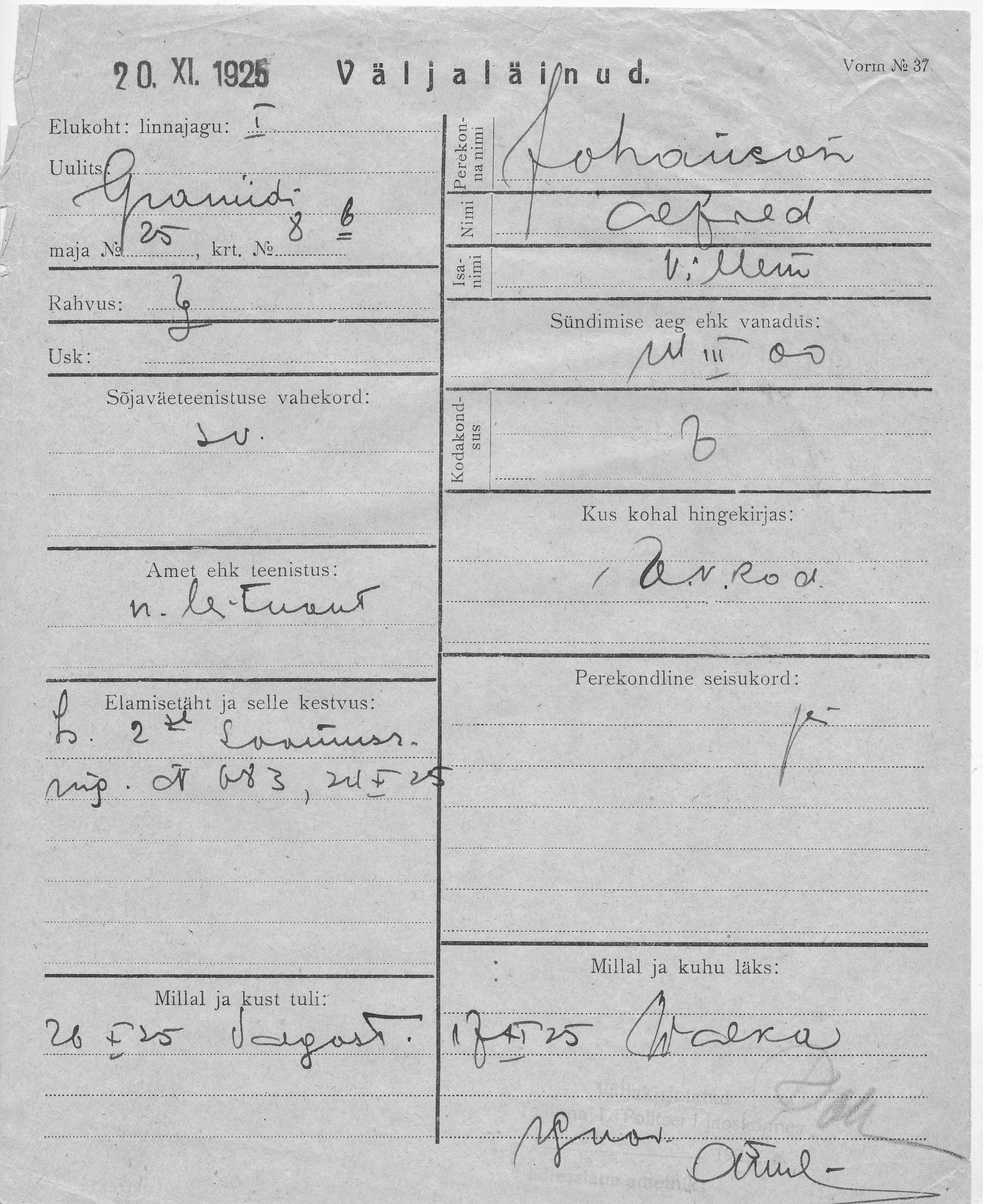 Johanson, Alfred, Villem