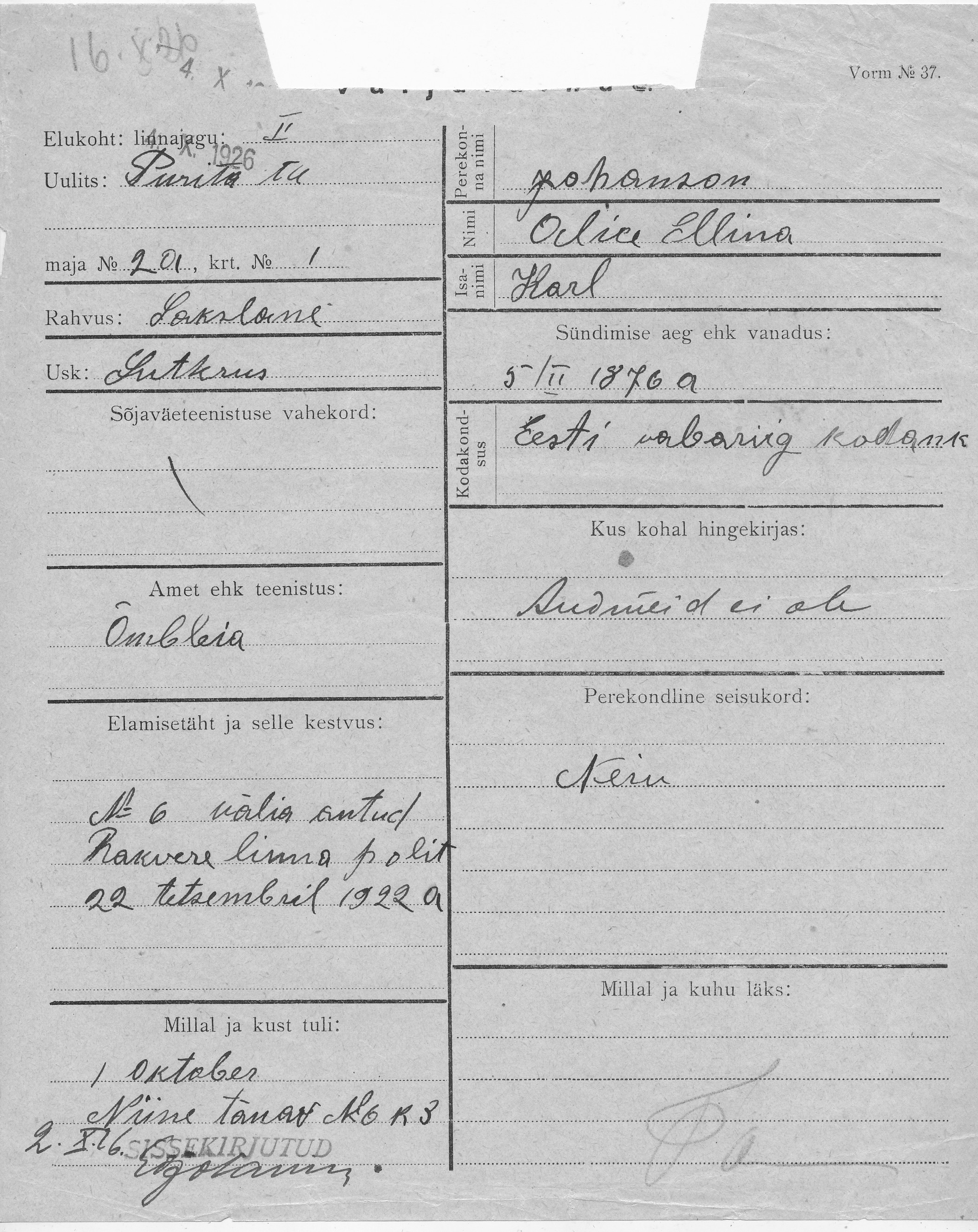 Johanson, Alice Ellina, Karl