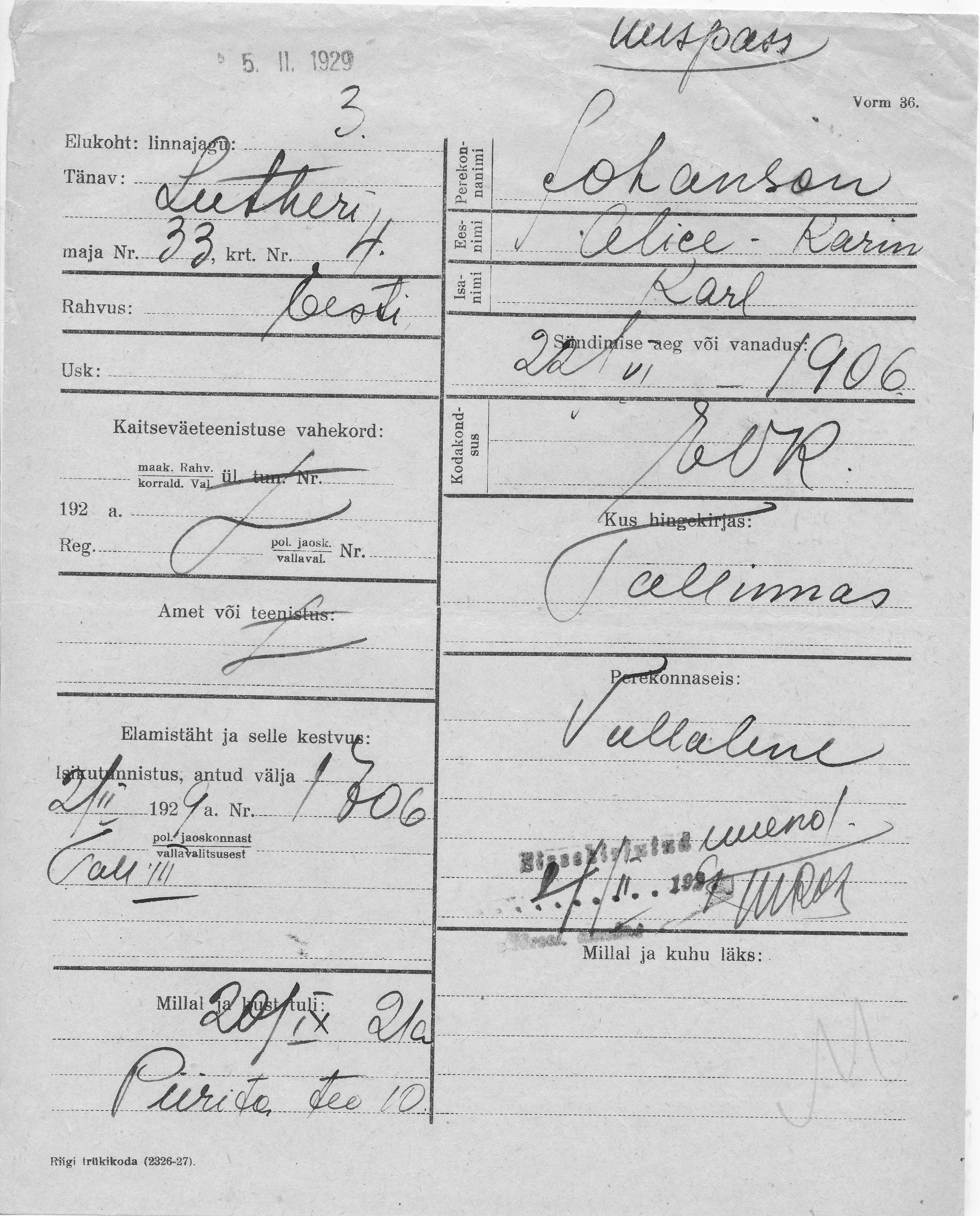 Johanson, Alice-Karin, Karl