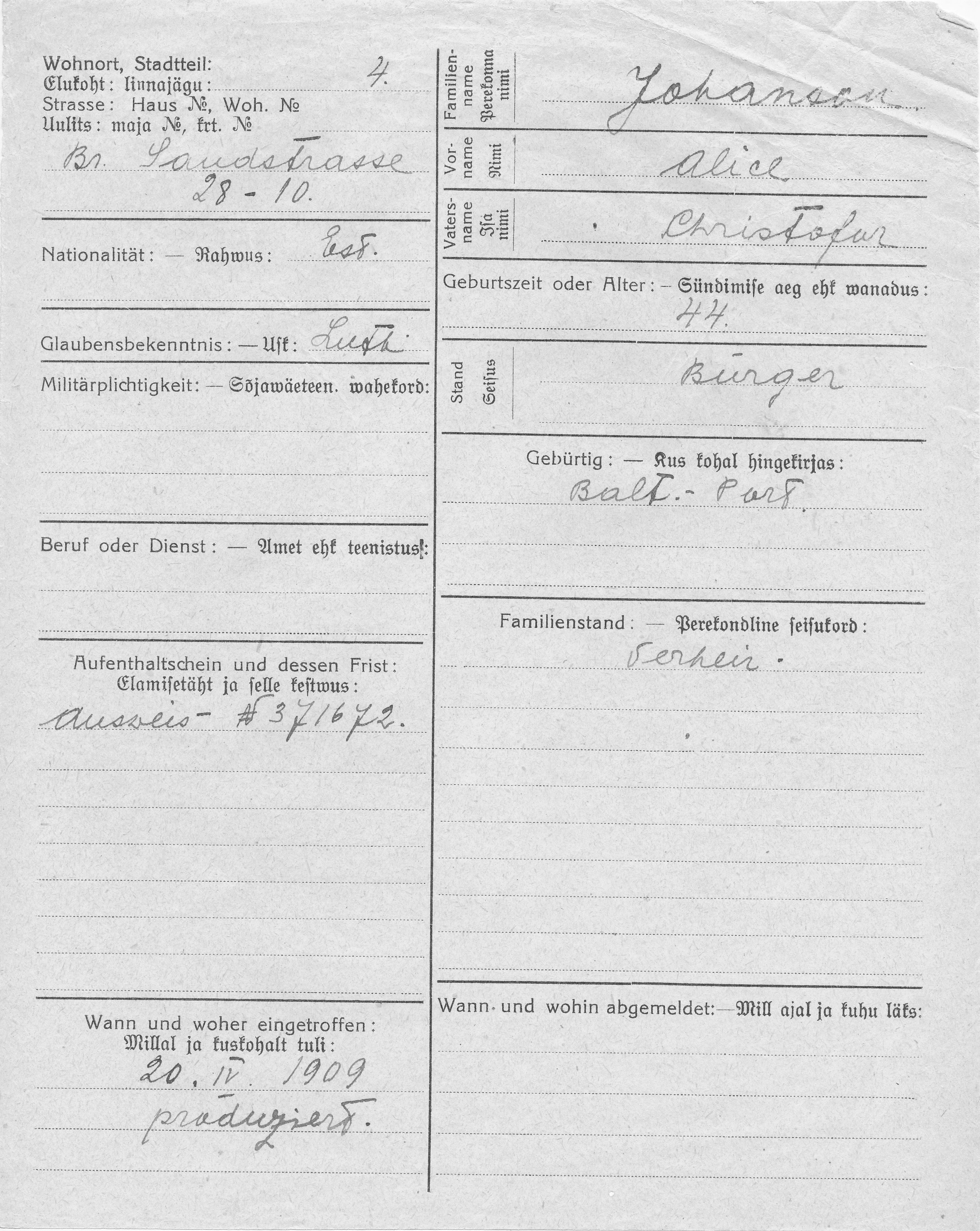 Johanson, Alice, Christofor