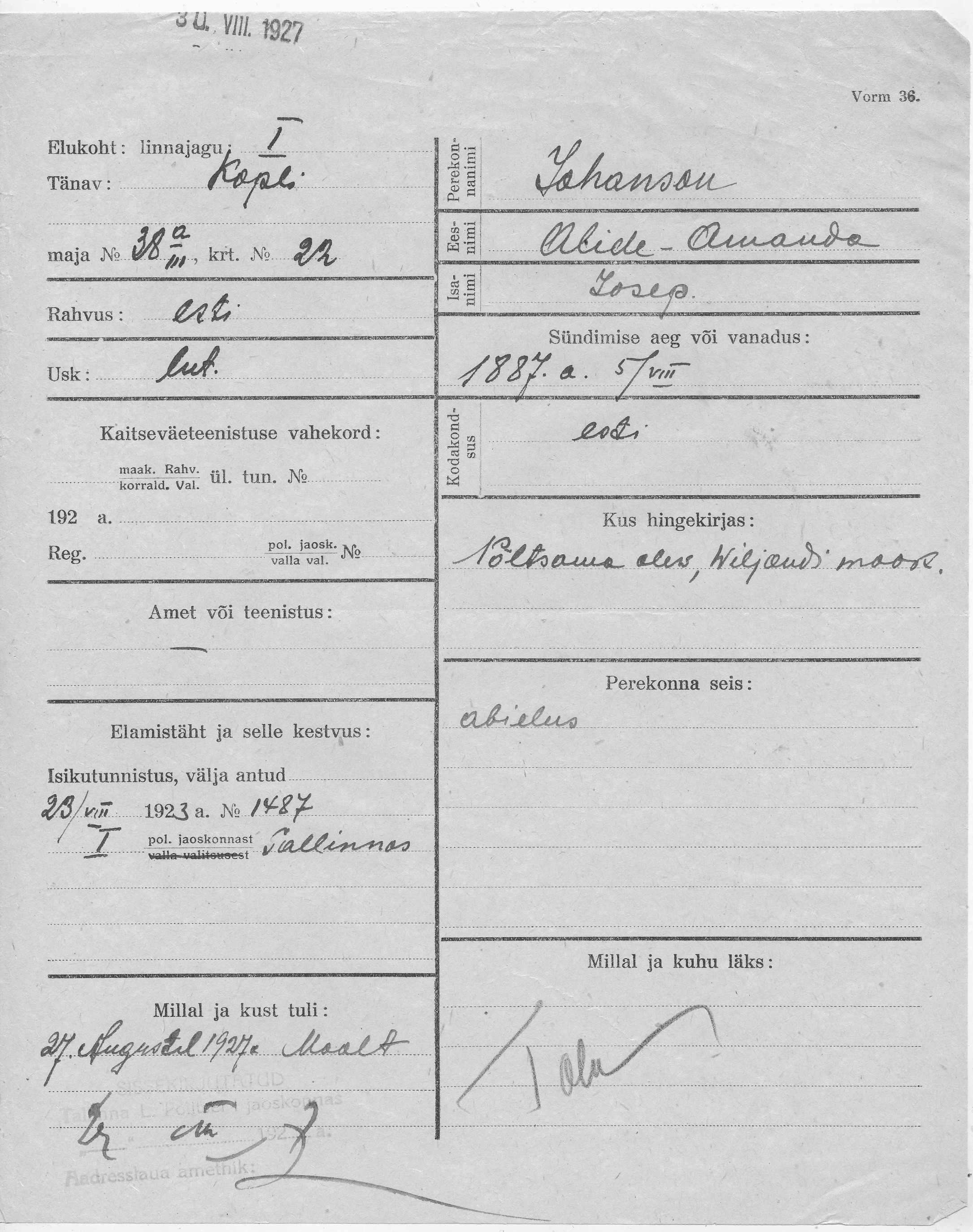 Johanson, Alide-Amanda, Josep