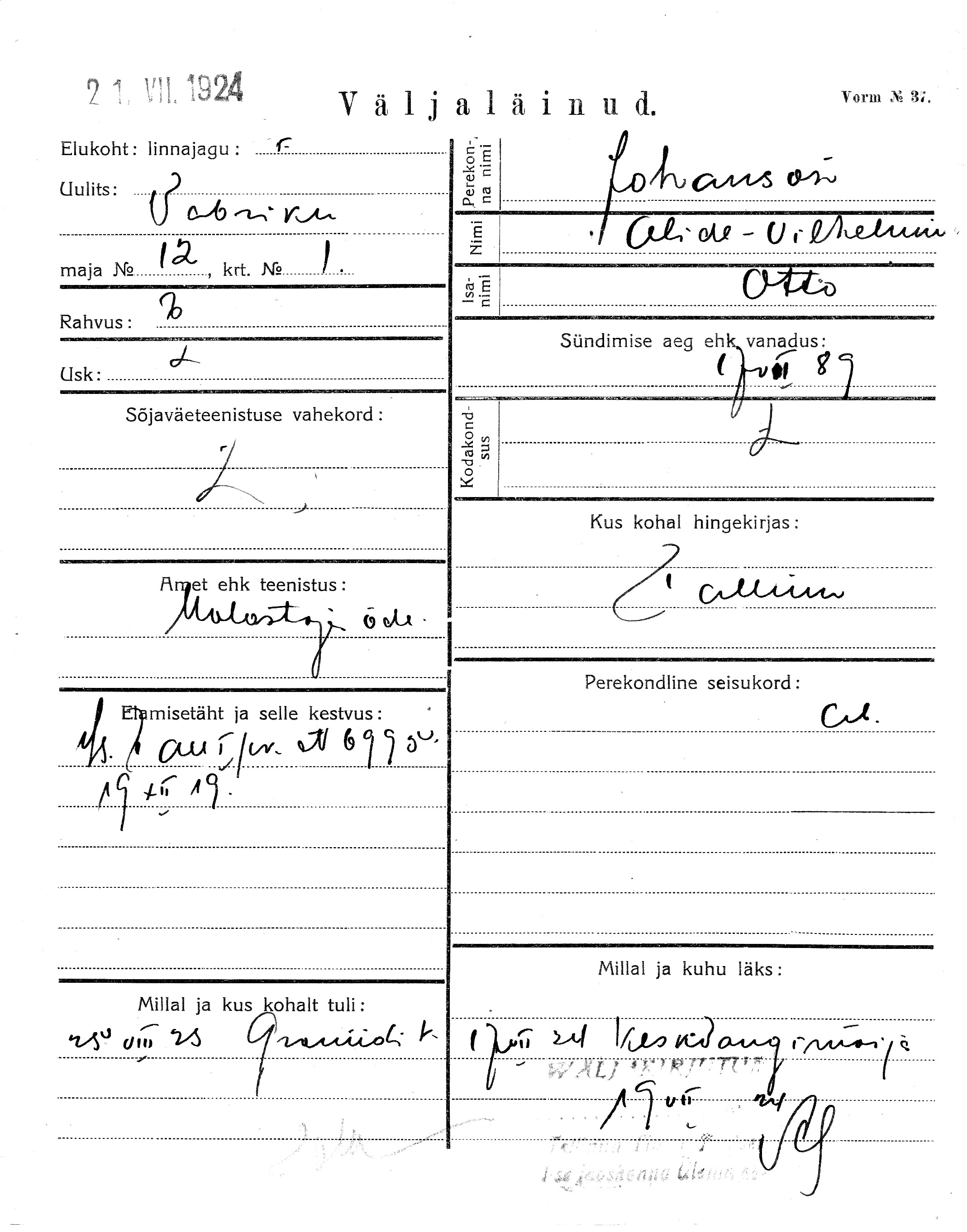 Johanson, Alide-Vilhelmine, Otto