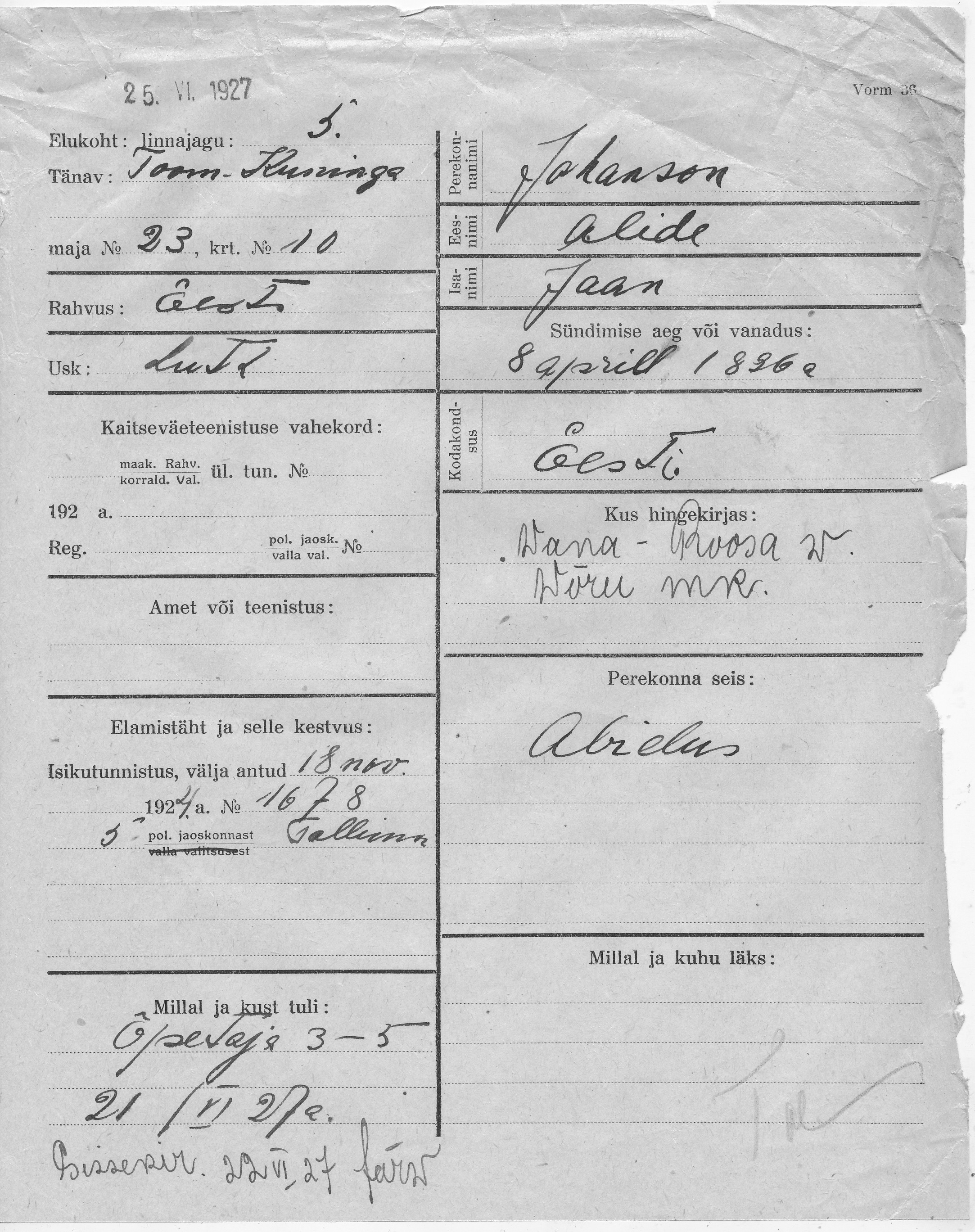 Johanson, Alide, Jaan