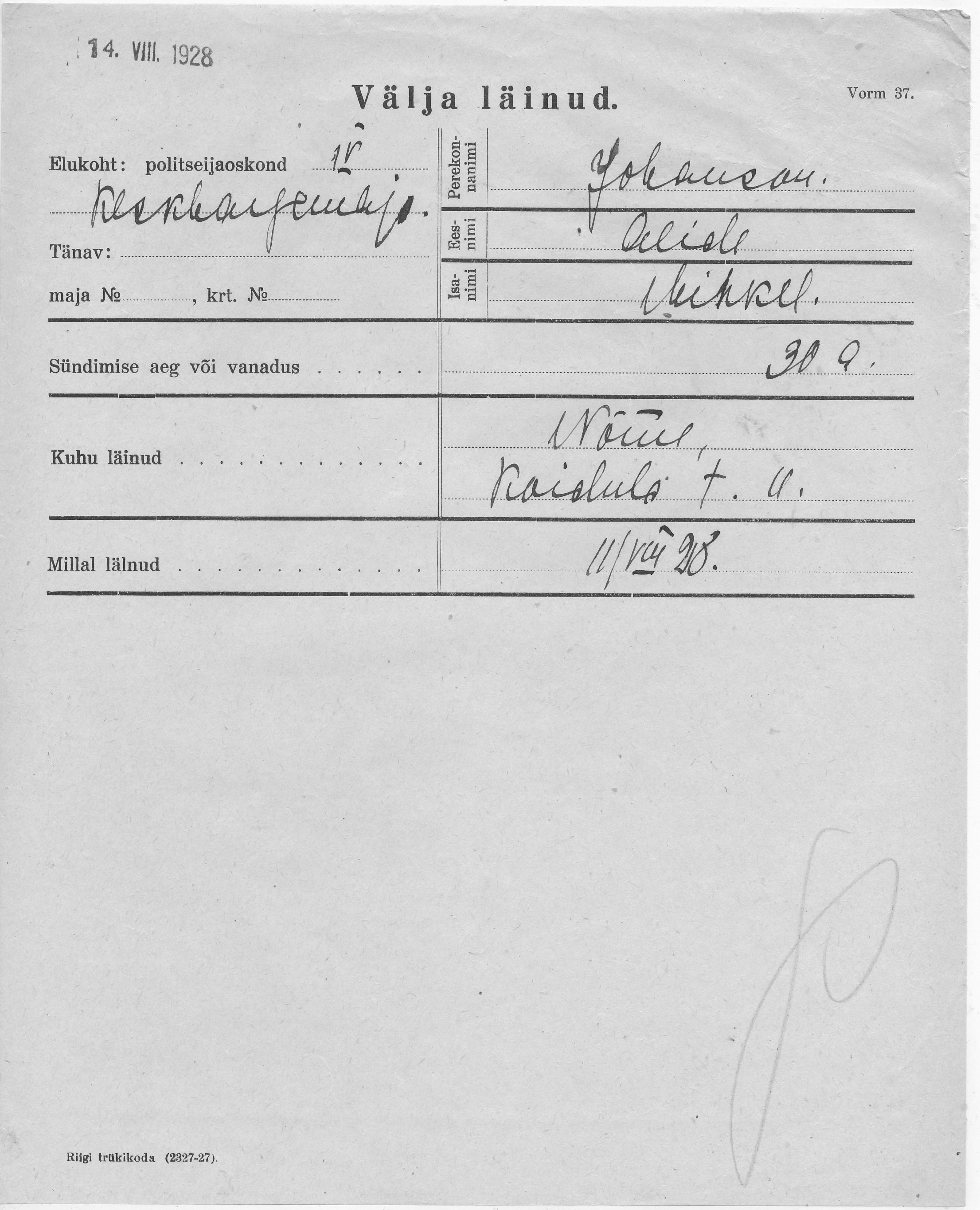 Johanson, Alide, Mihkel