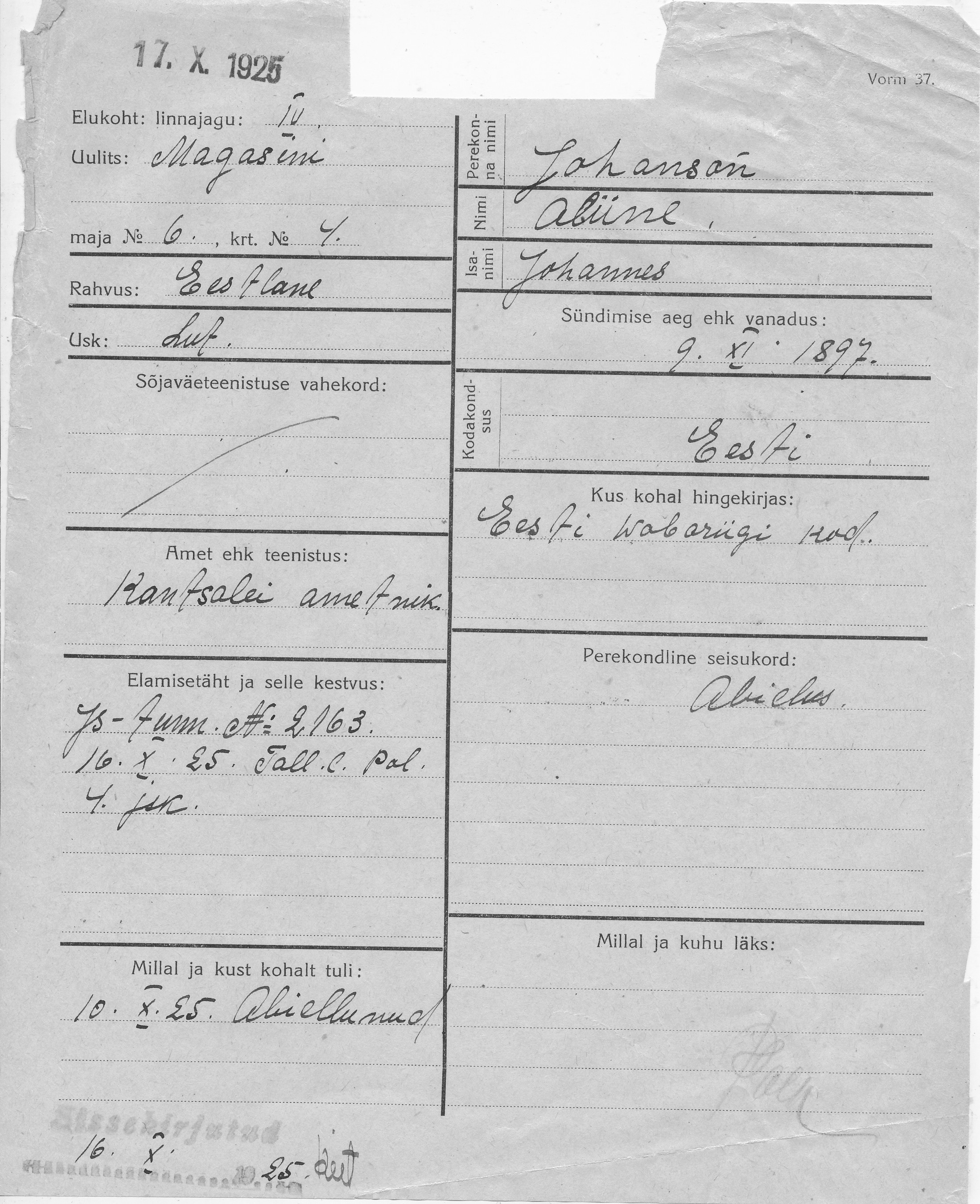 Johanson, Aliine, Johannes