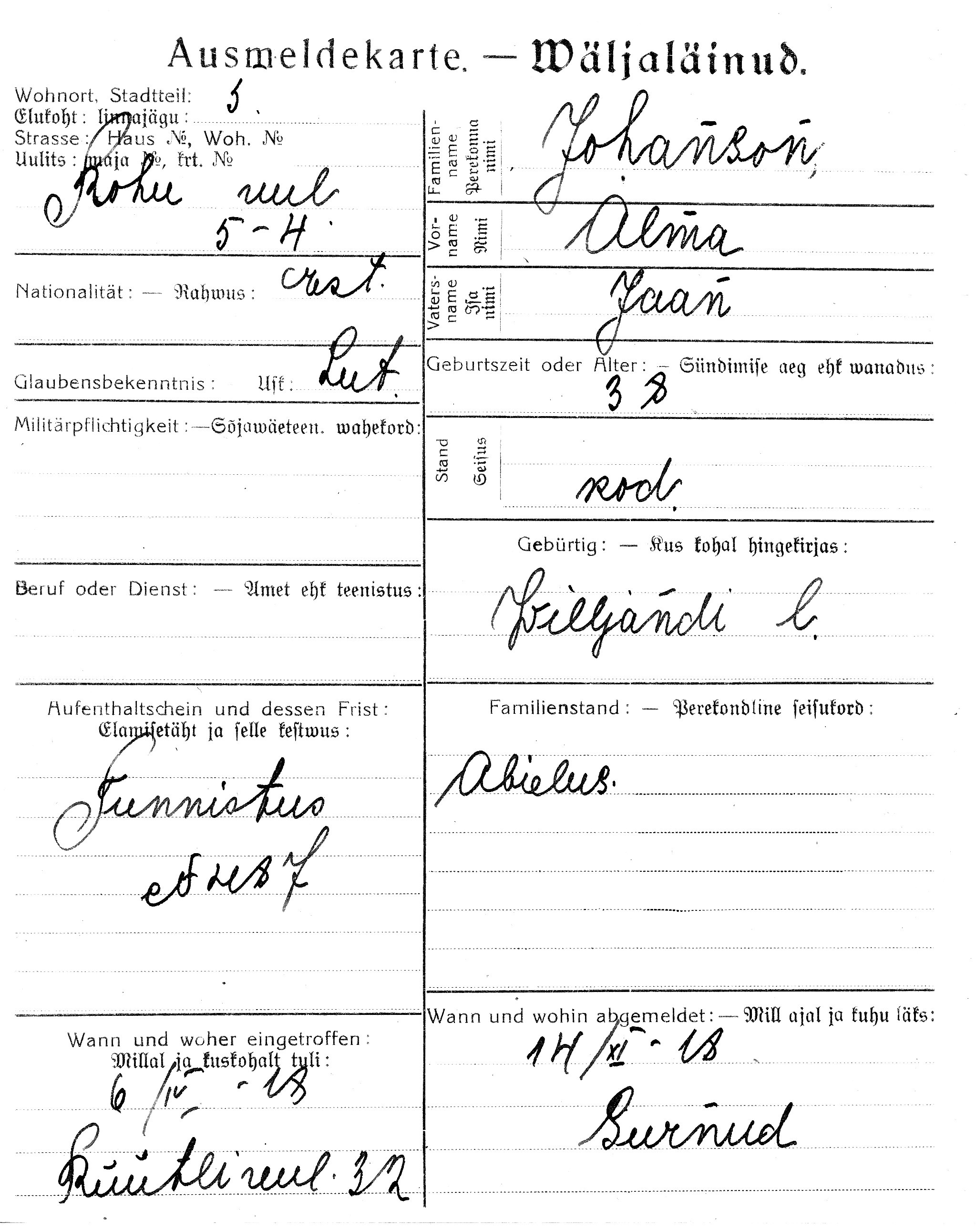 Johanson, Alma, Jaan