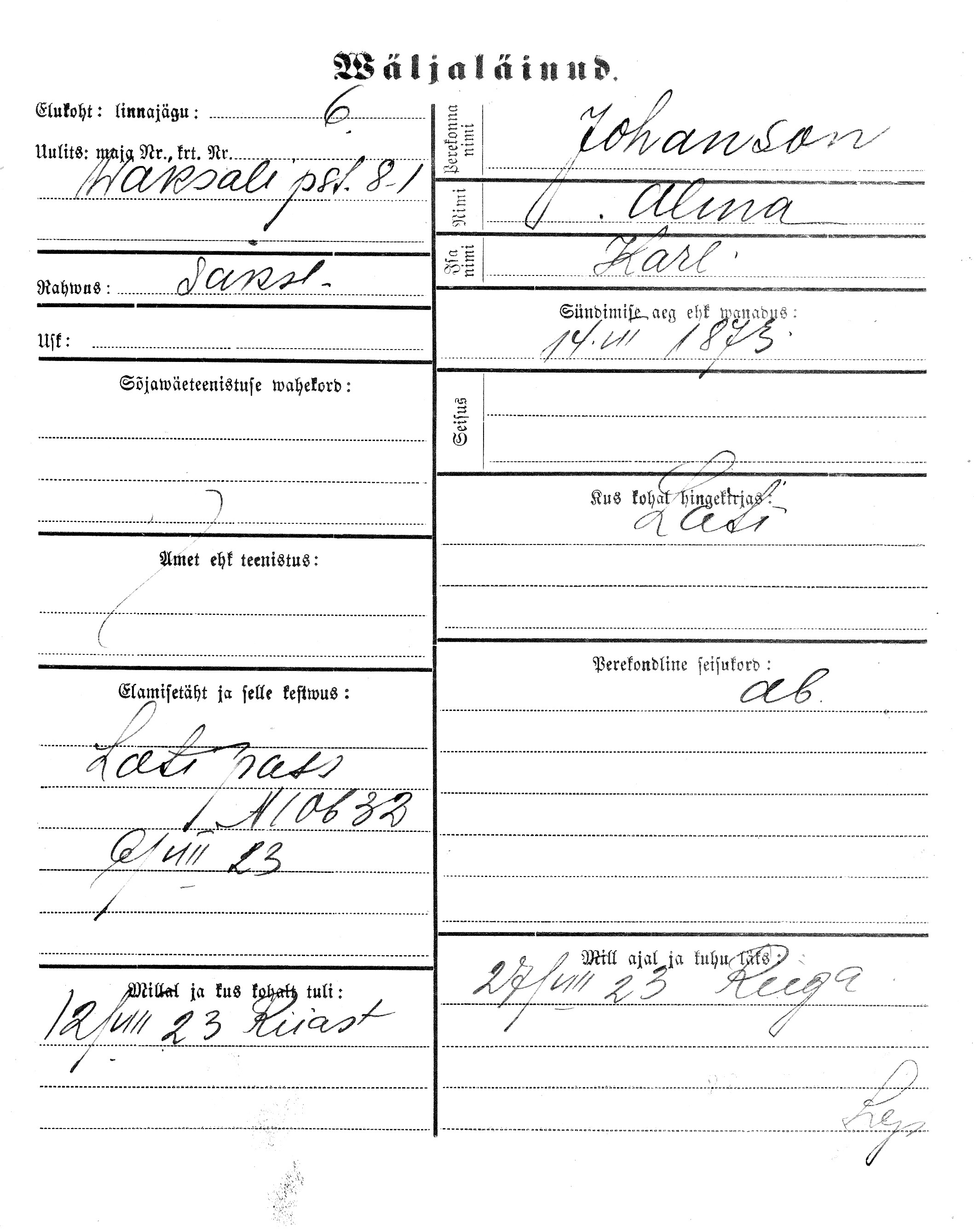 Johanson, Alma, Karl