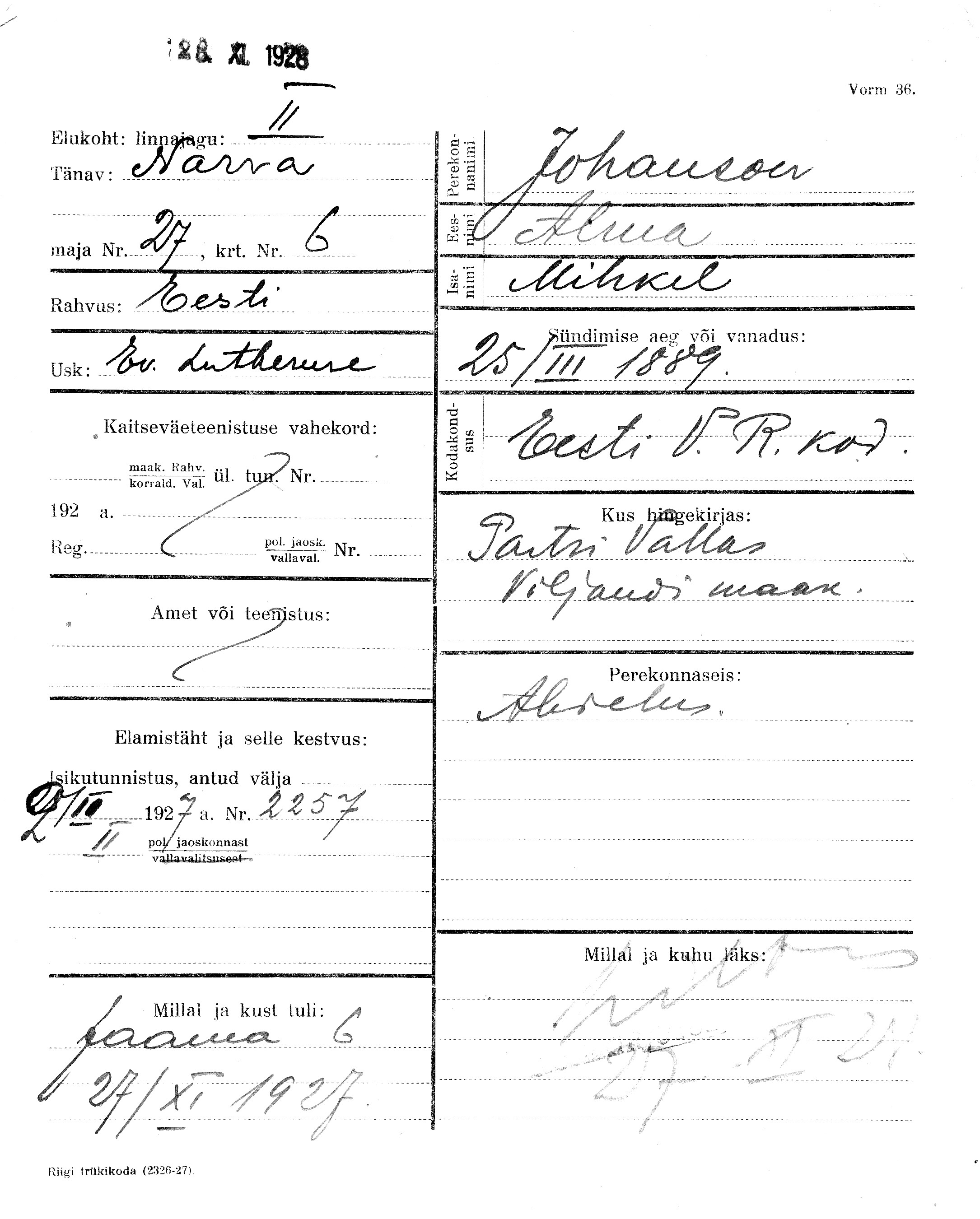 Johanson, Alma, Mihkel