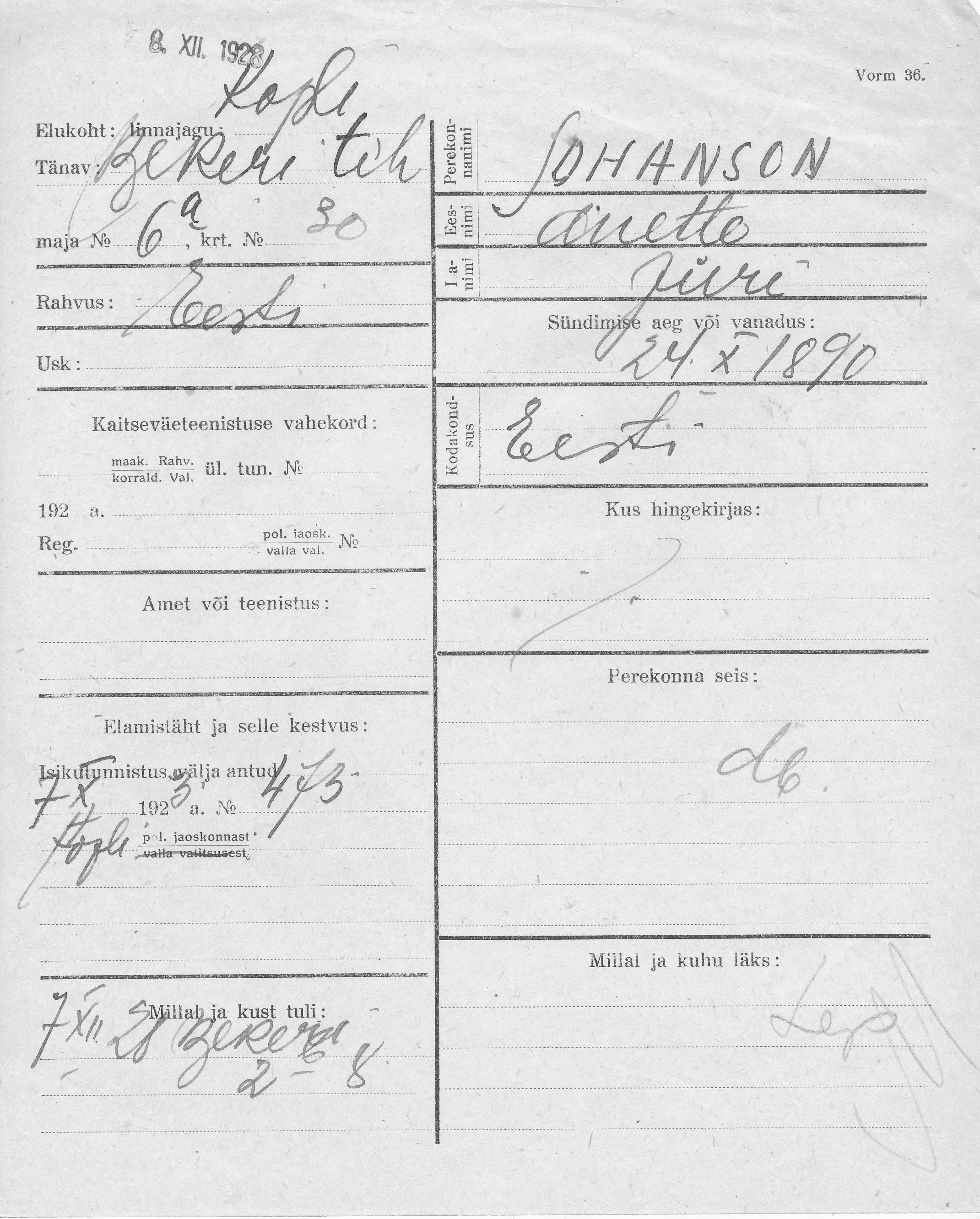 Johanson, Anette, Jüri