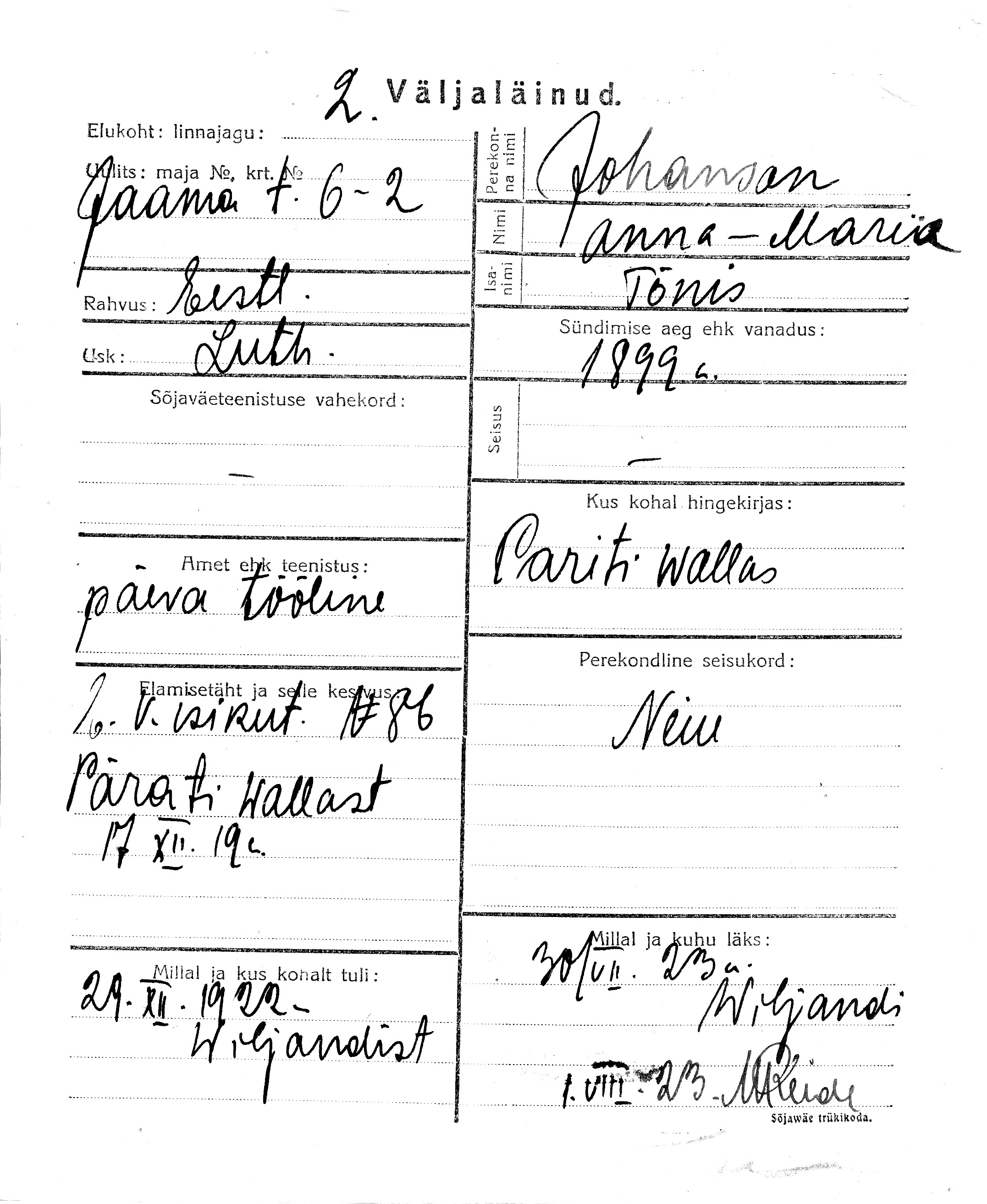 Johanson, Anna-Maria, Tõnis