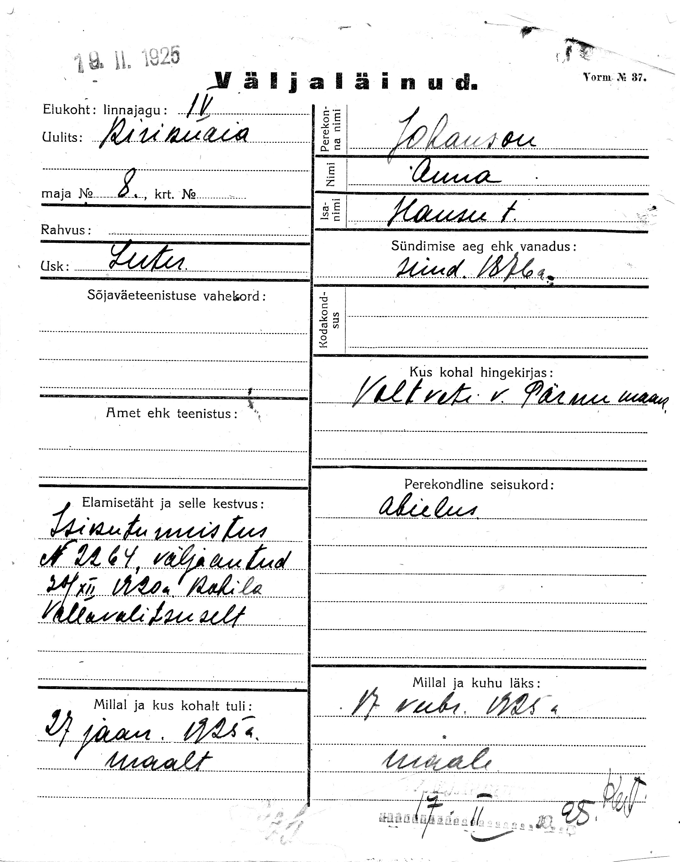 Johanson, Anna, Hans