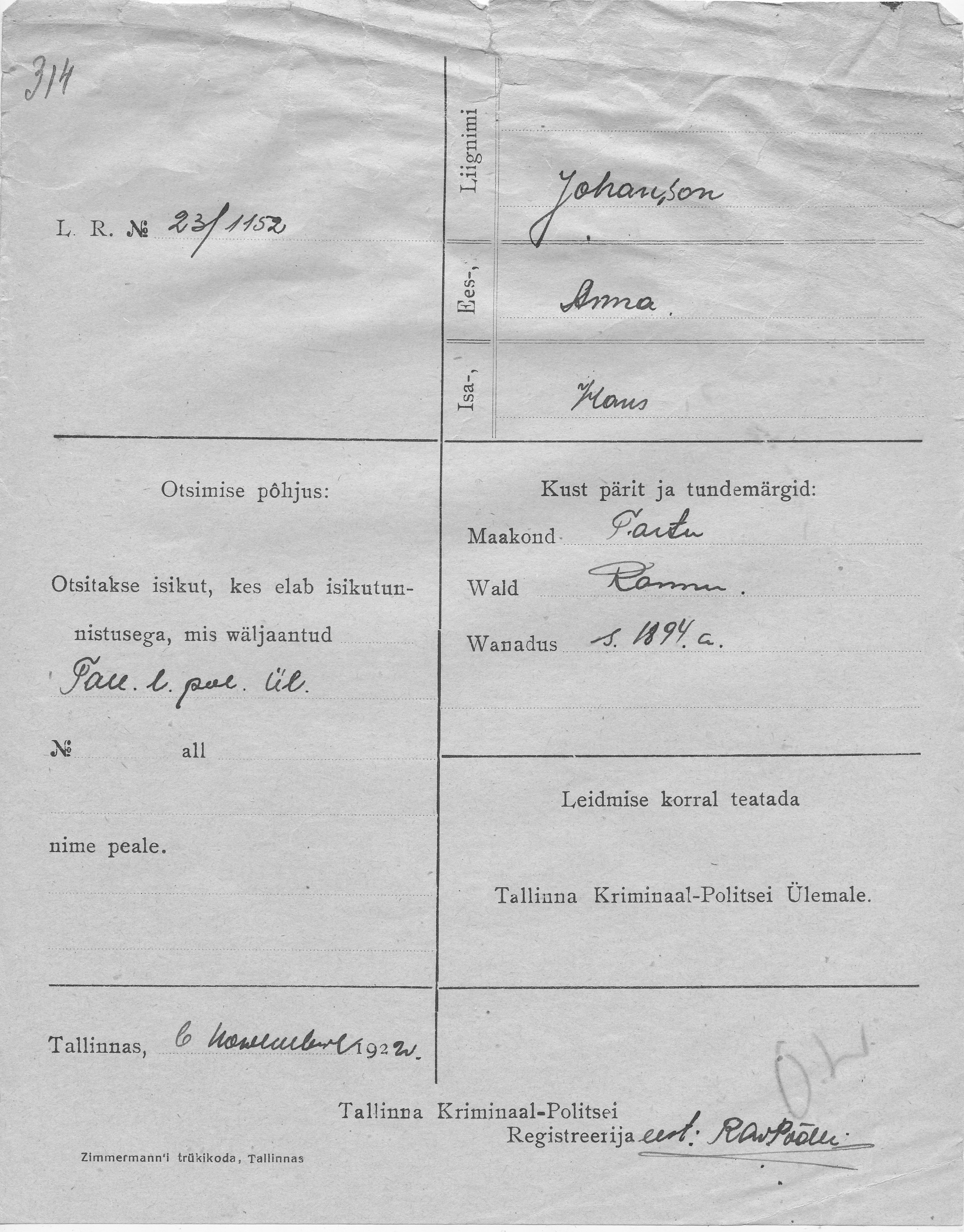 Johanson, Anna, Hans