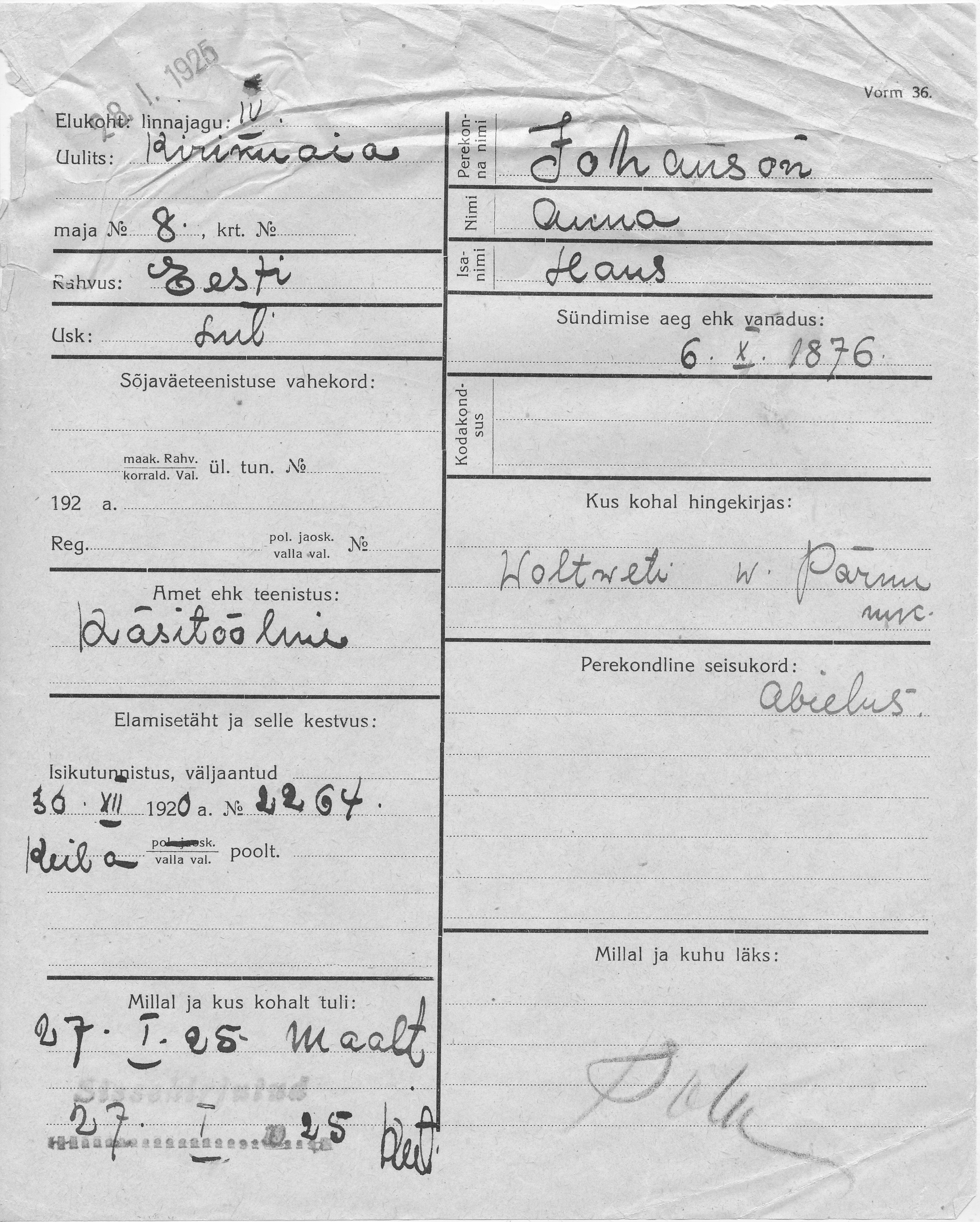 Johanson, Anna, Hans