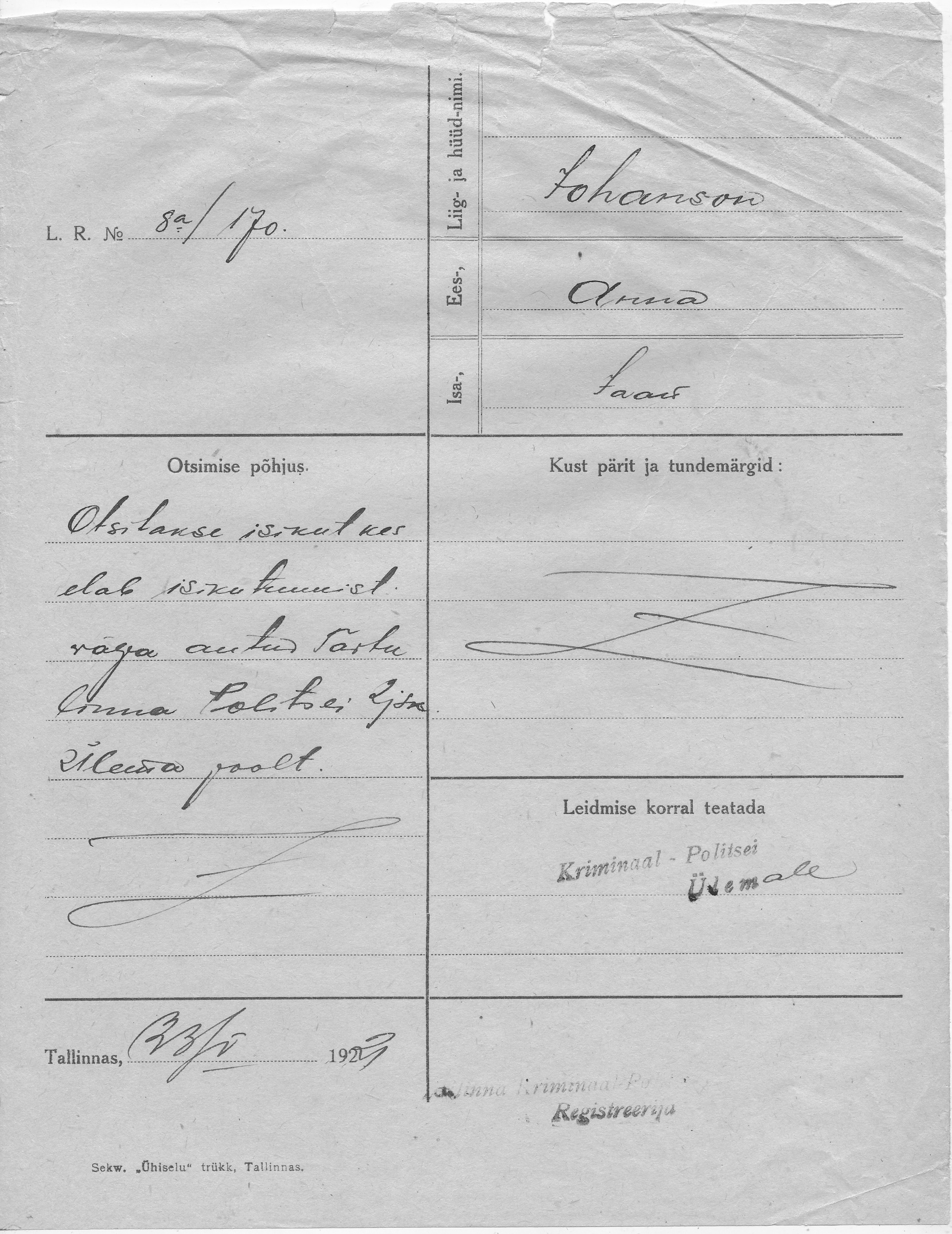 Johanson, Anna, Jaan