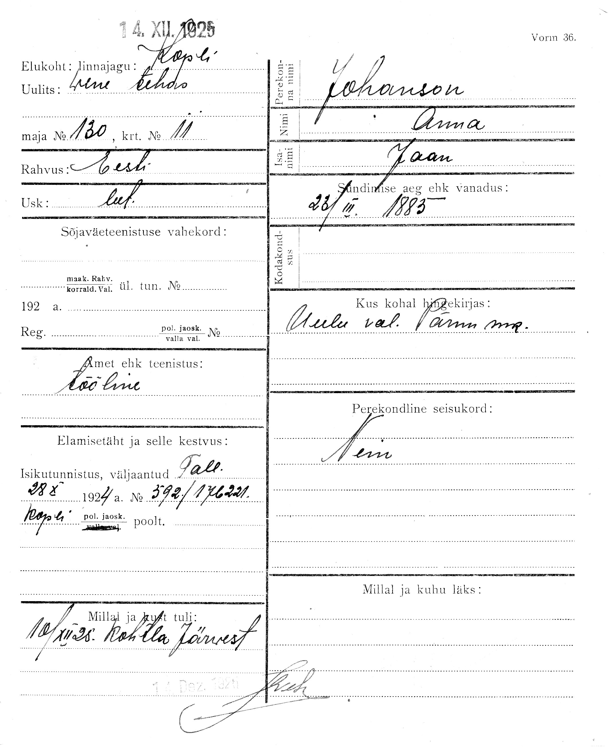 Johanson, Anna, Jaan