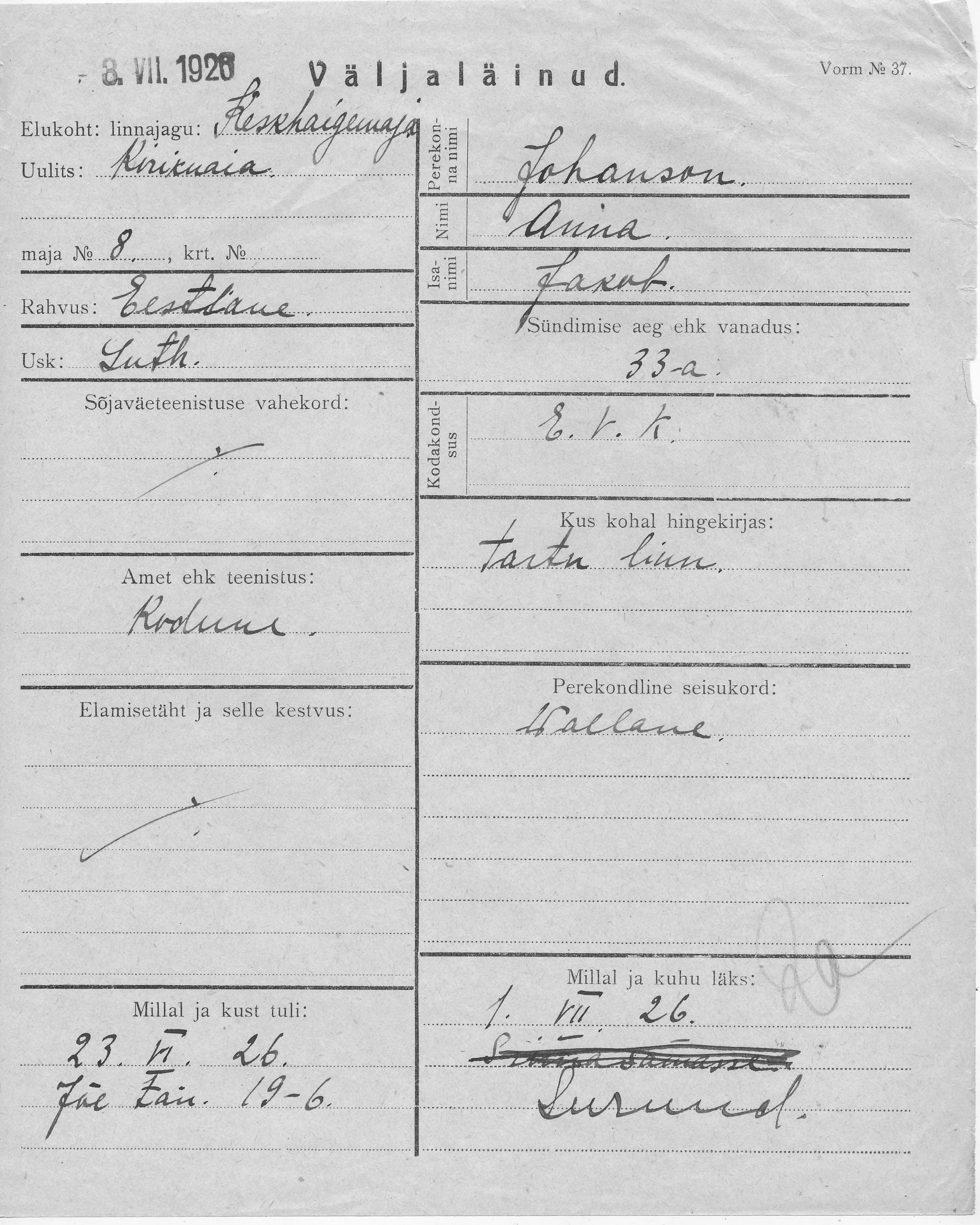 Johanson, Anna, Jakob