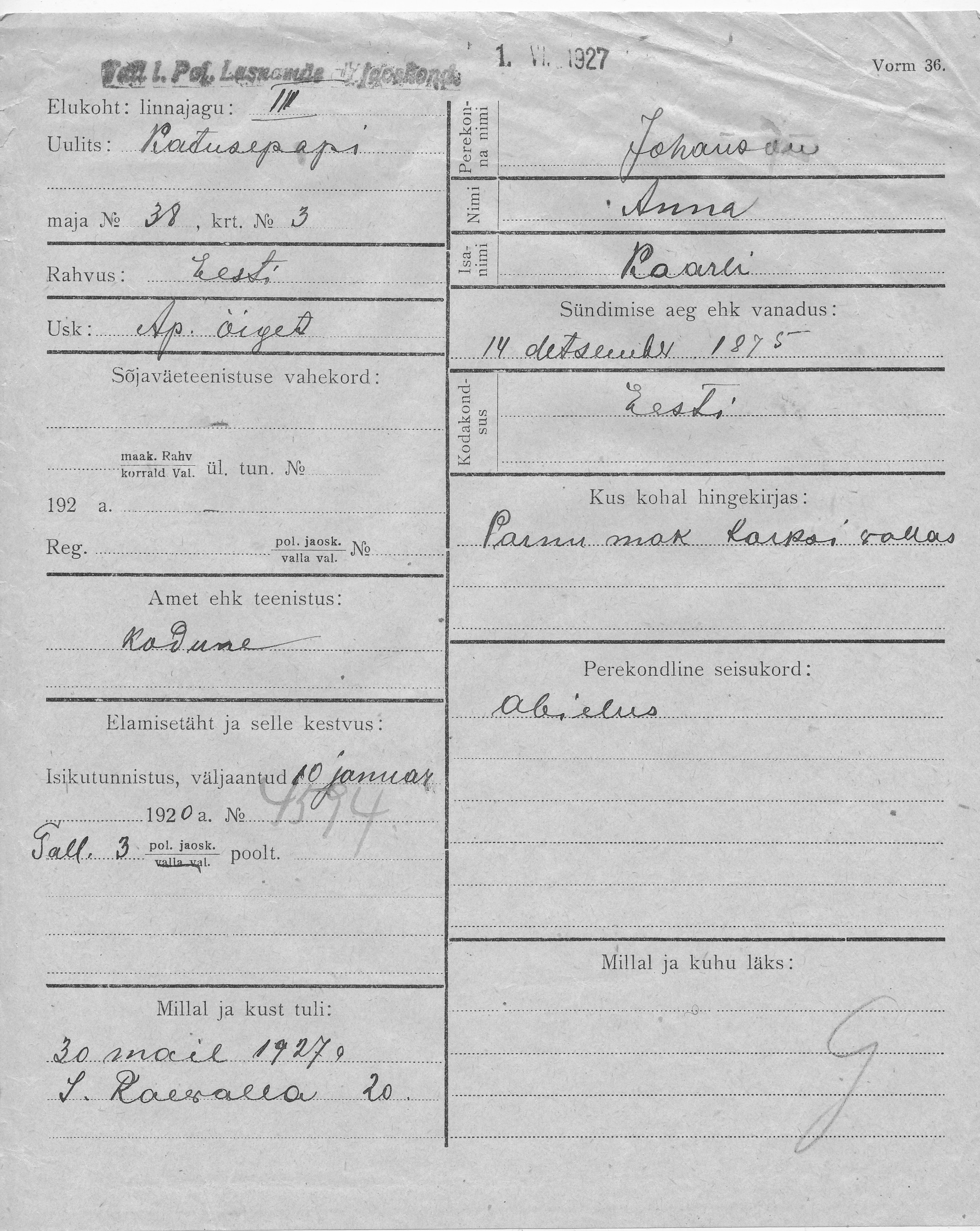 Johanson, Anna, Kaarel