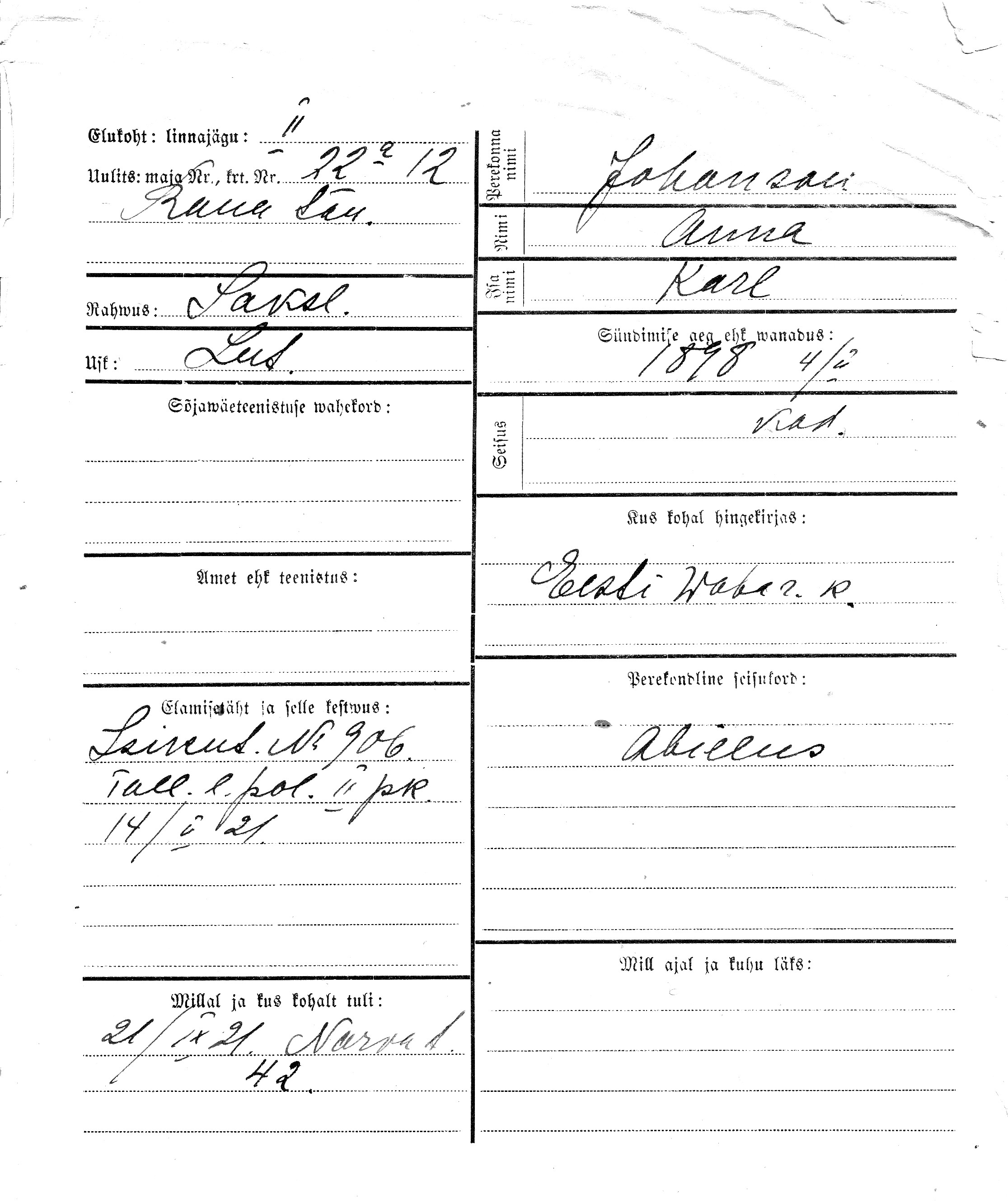 Johanson, Anna, Karl