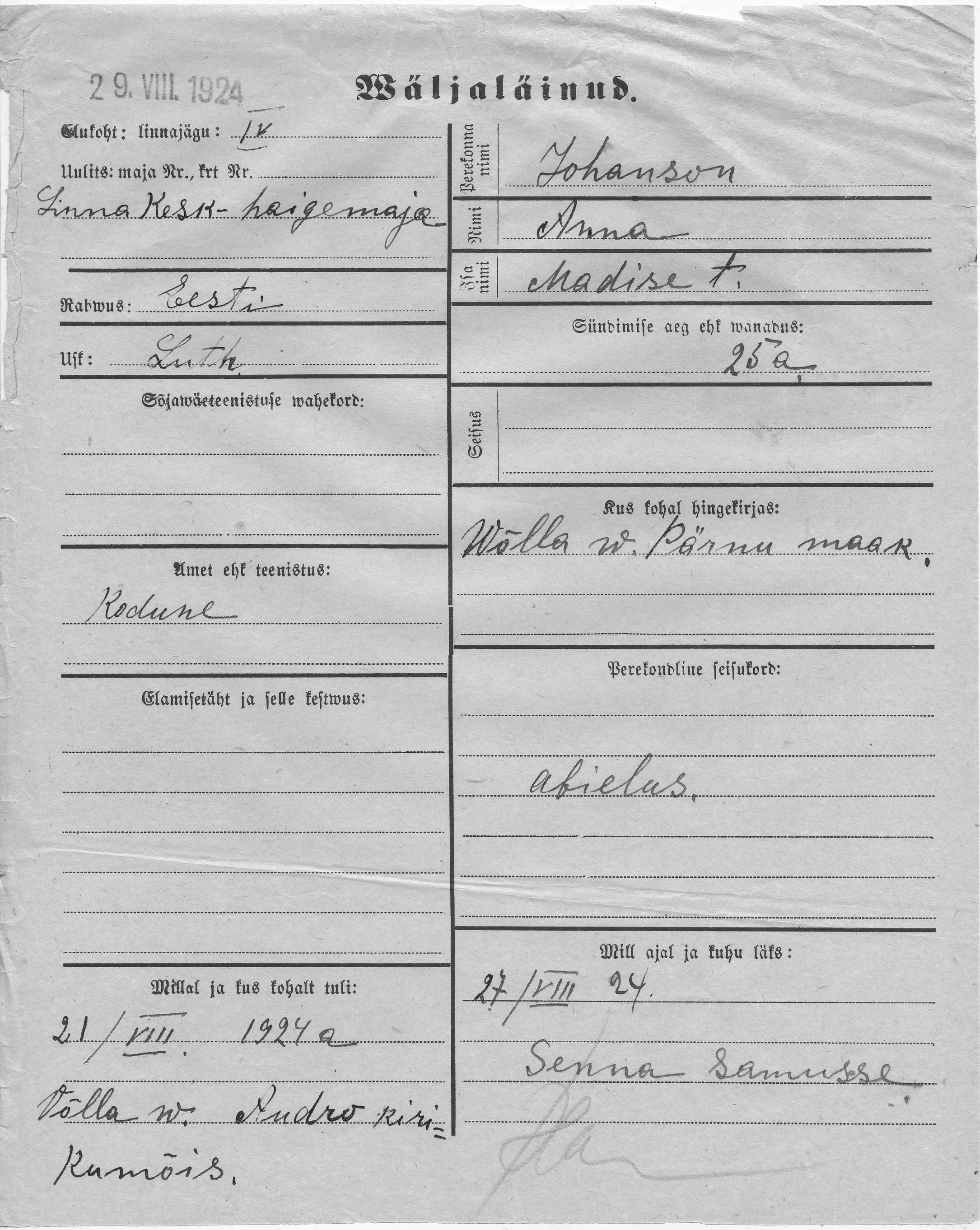 Johanson, Anna, Madis