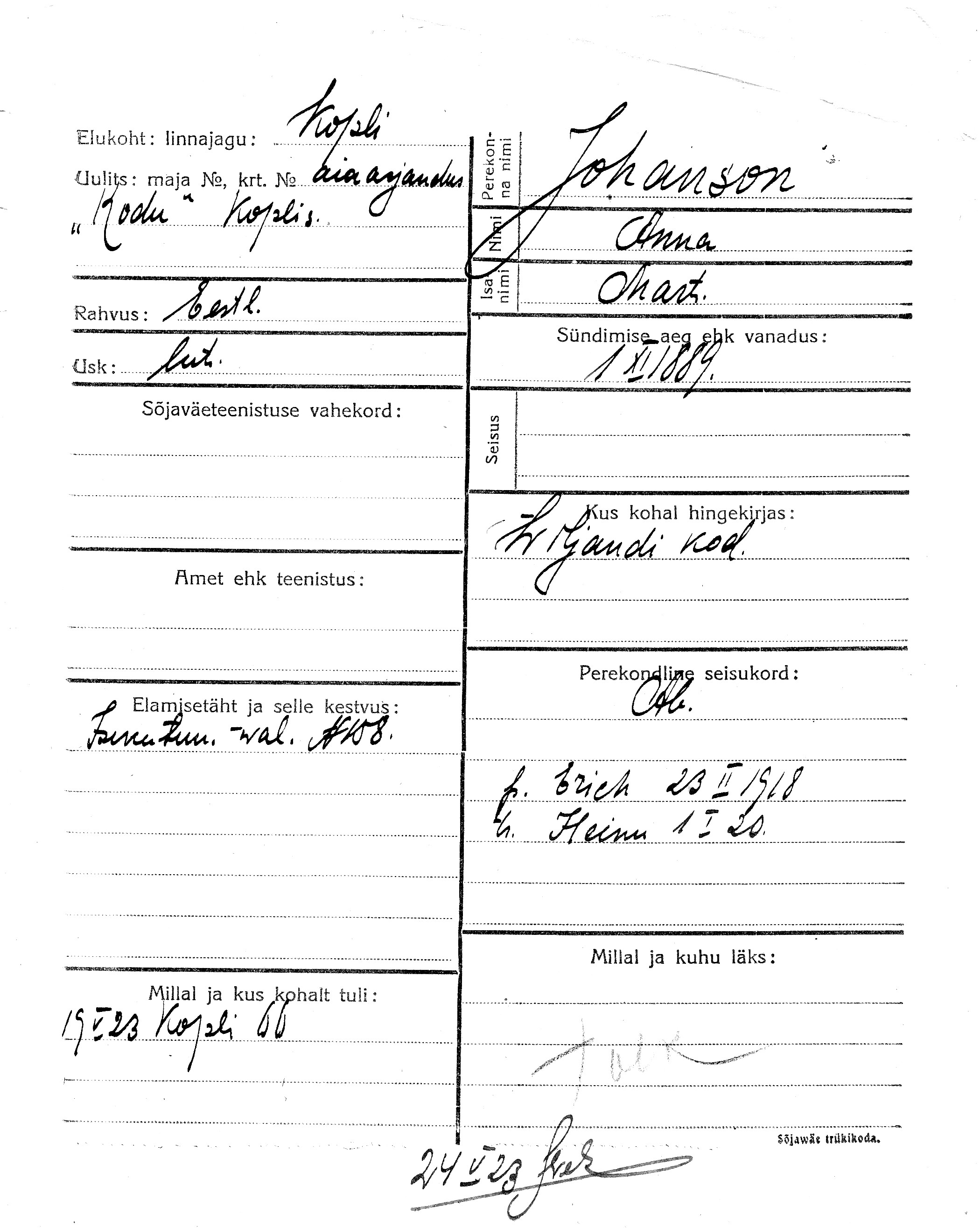 Johanson, Anna, Mart