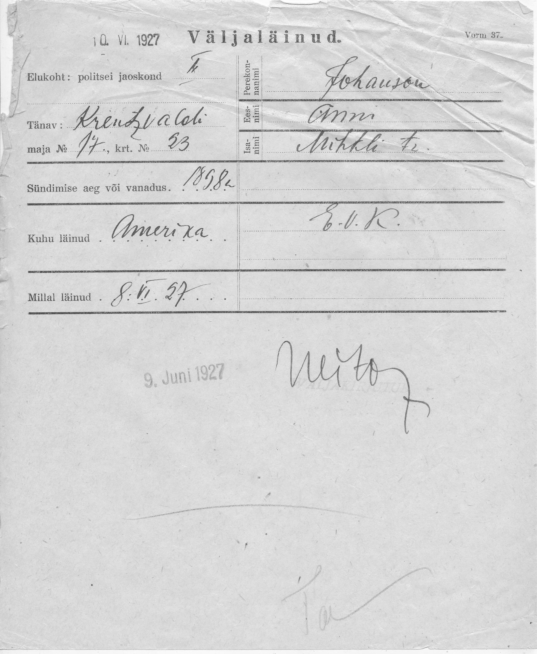 Johanson, Anna, Mihkel