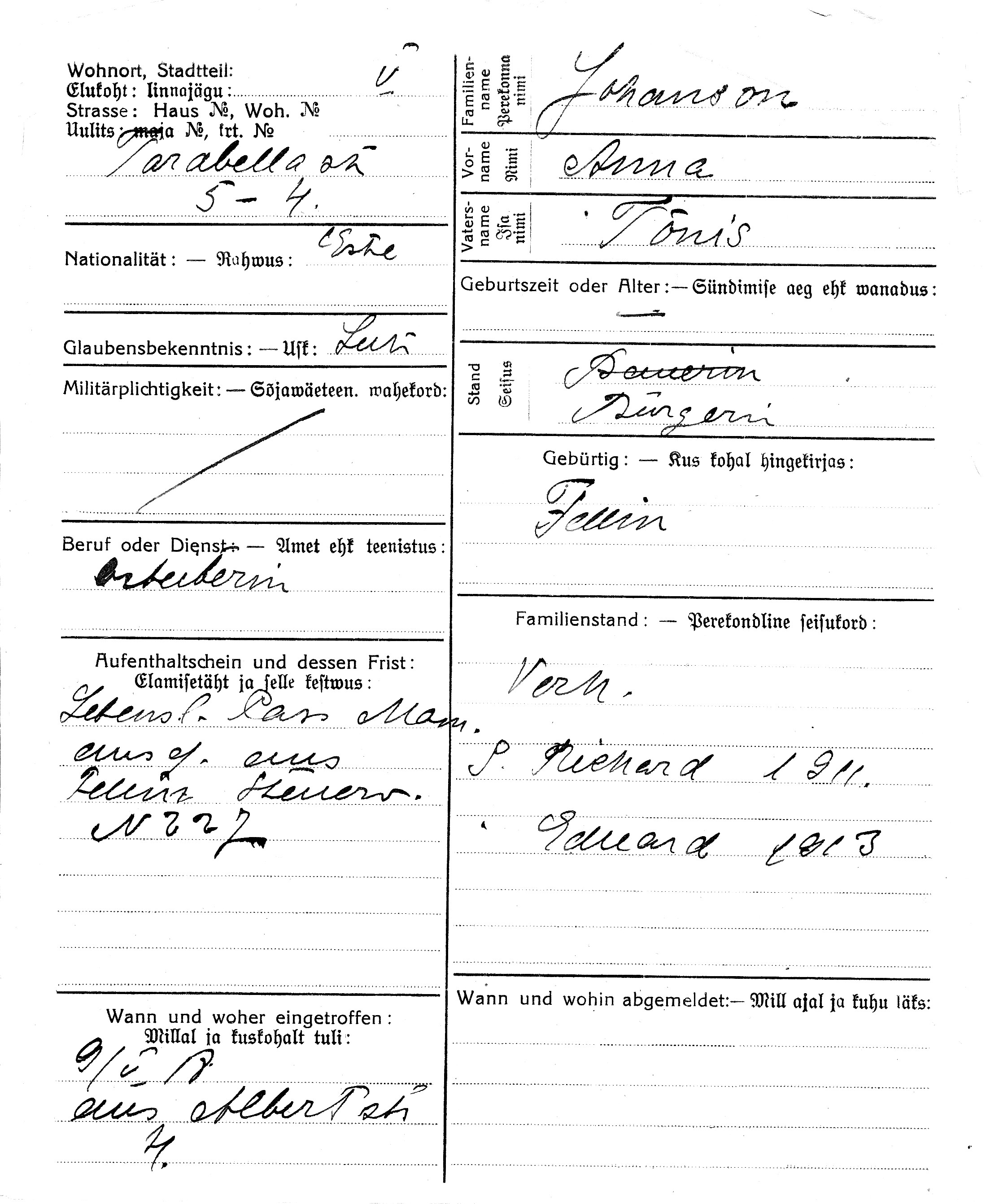 Johanson, Anna, Tõnis