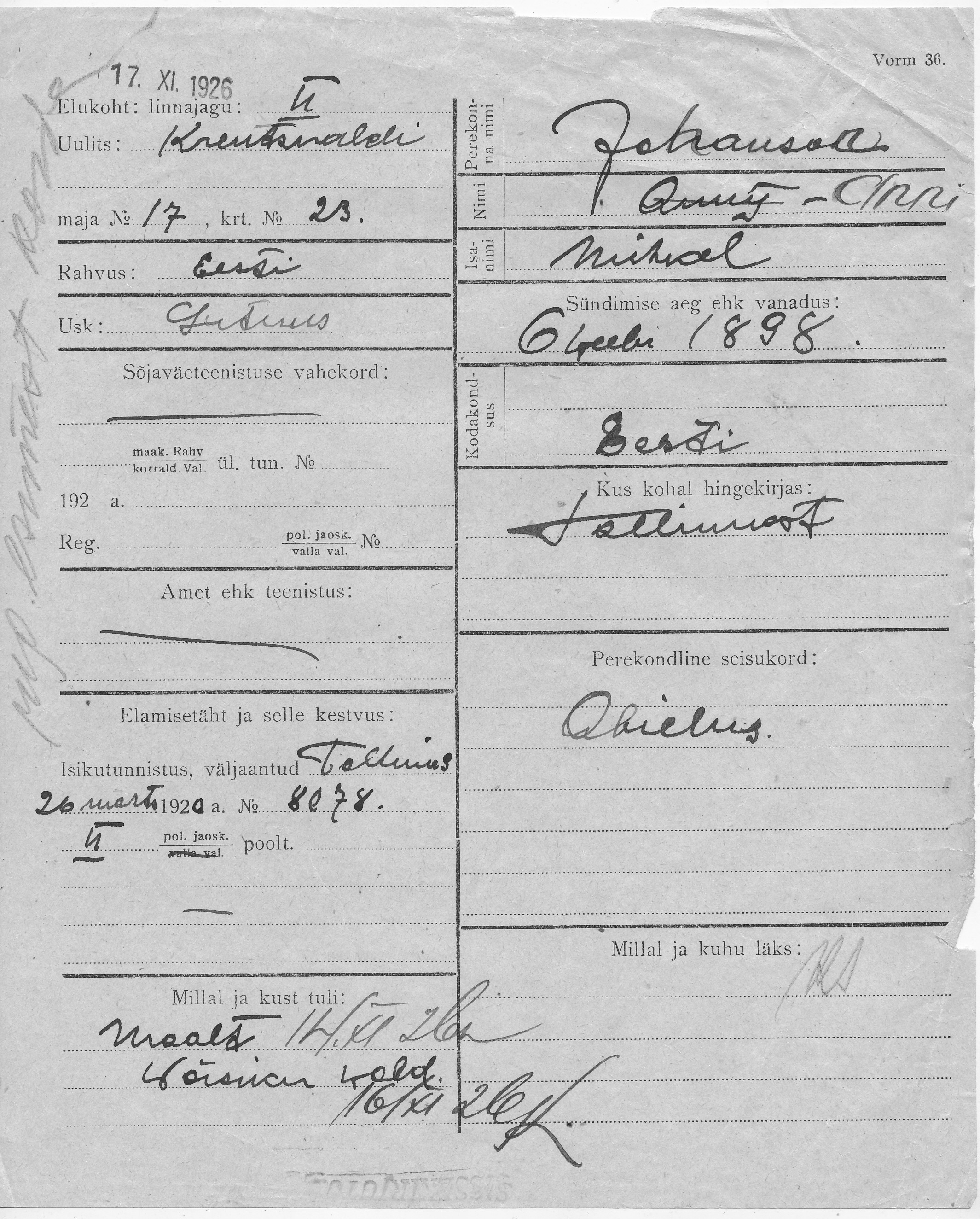 Johanson, Anni, Mihkel