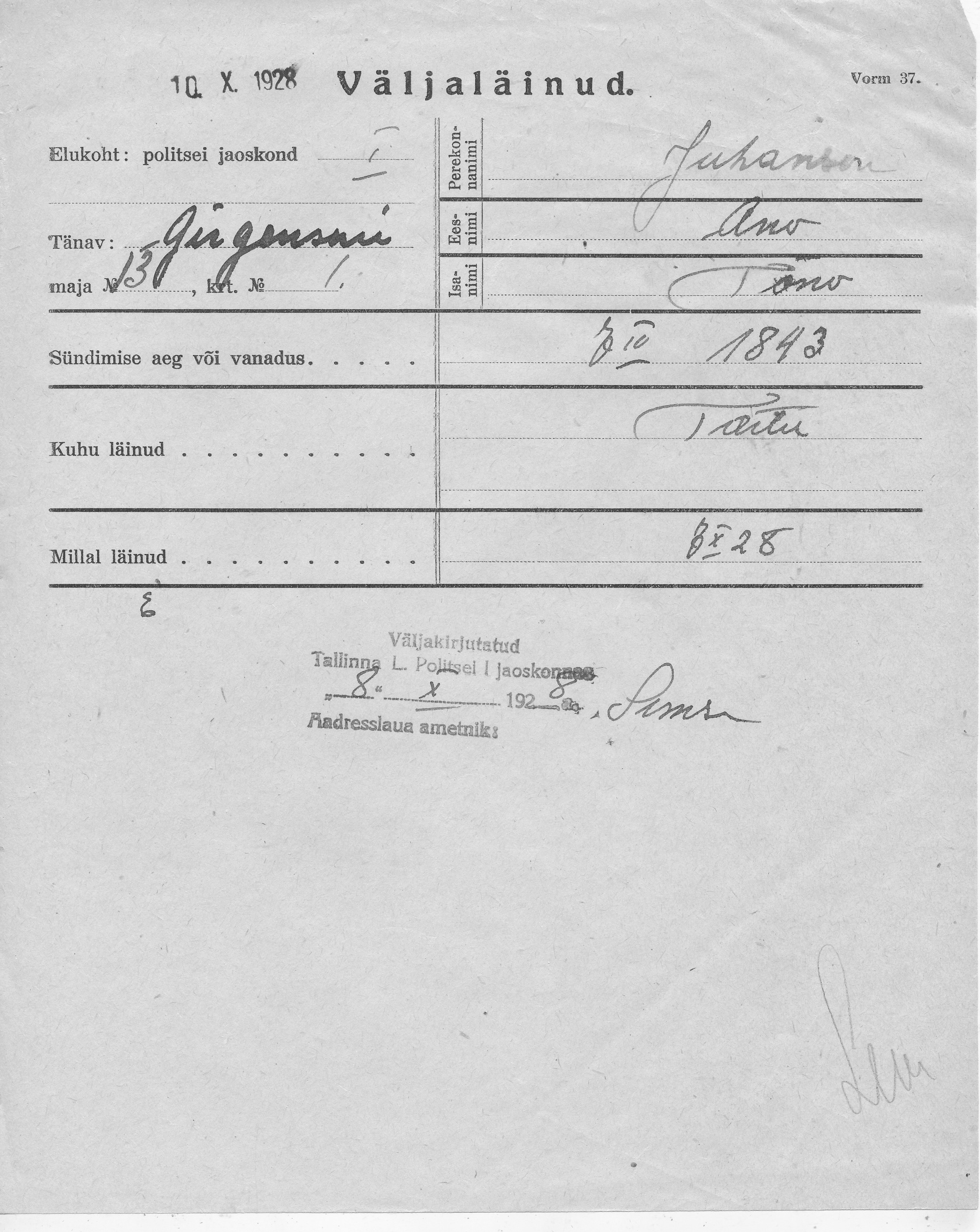 Johanson, Ano, Tõno