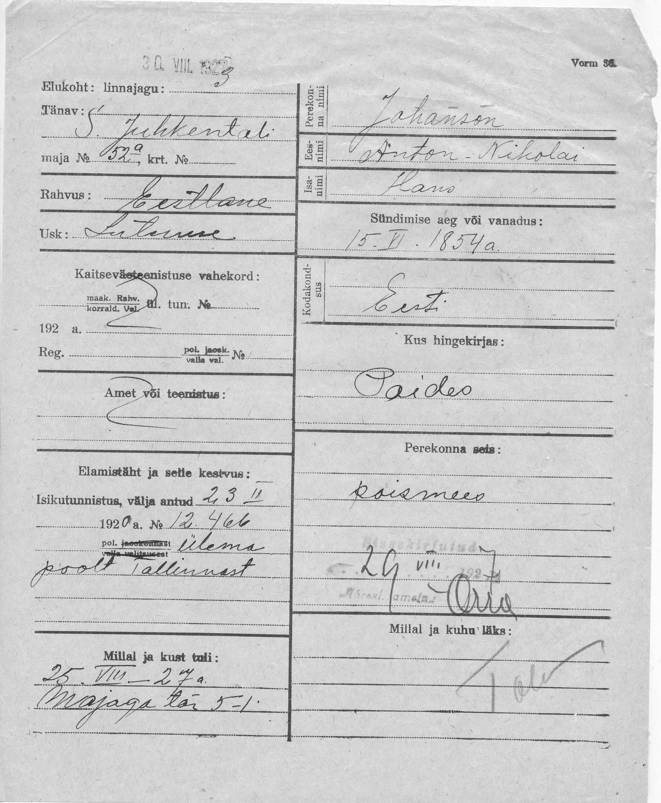 Johanson, Anton-Nikolai, Hans