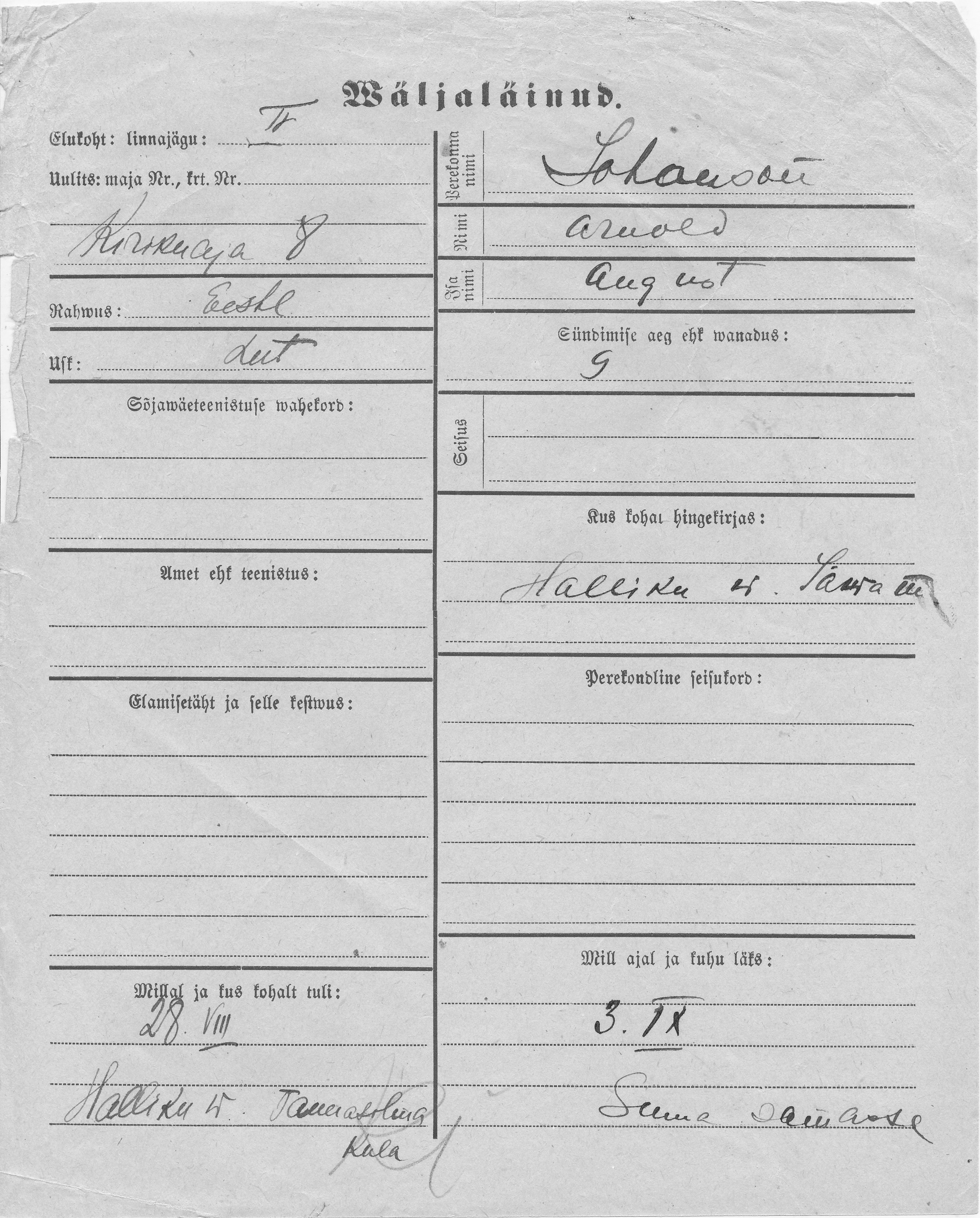 Johanson, Arnold, August