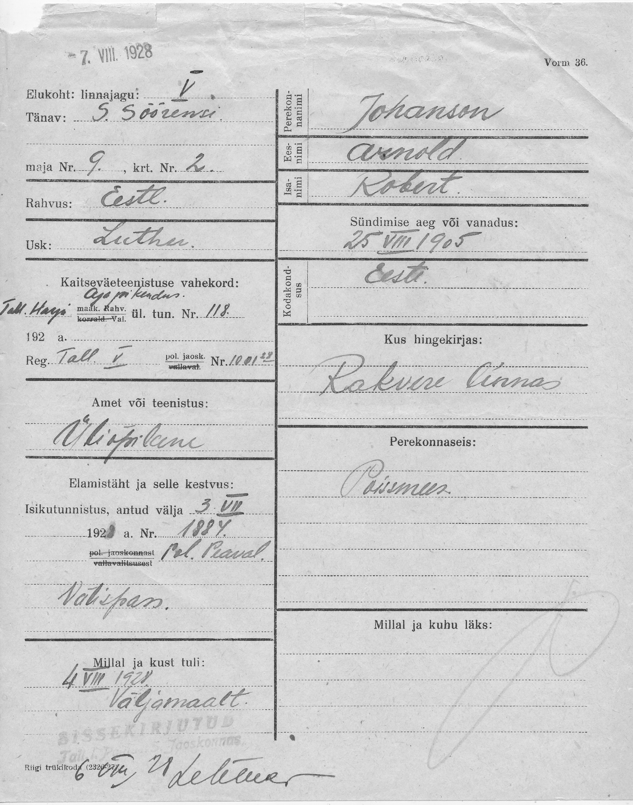 Johanson, Arnold, Robert