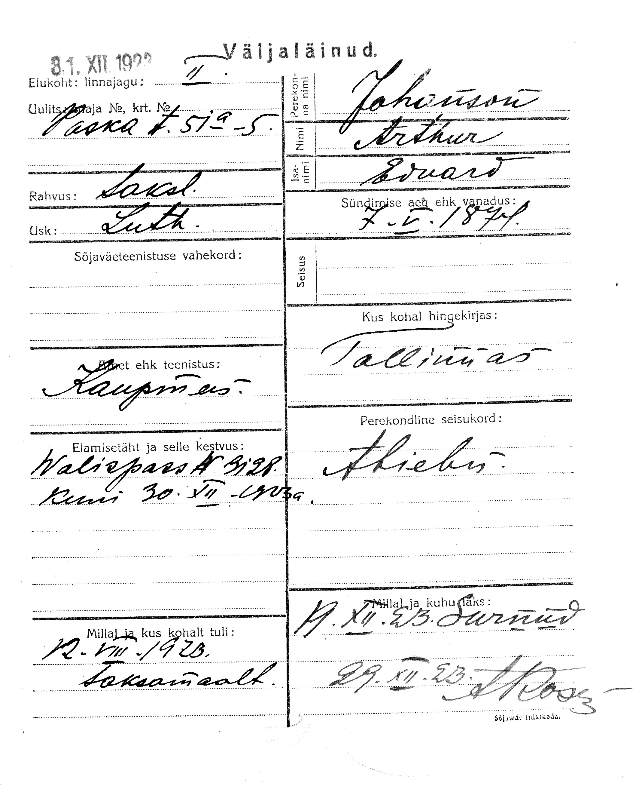 Johanson, Arthur, Eduard