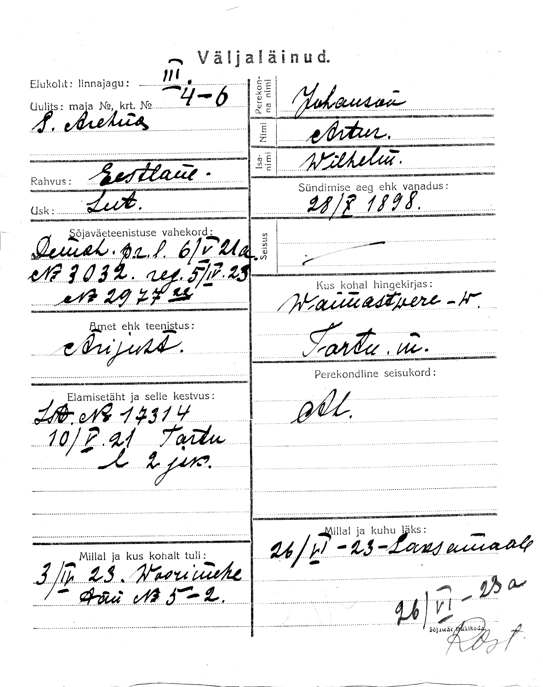 Johanson, Artur, Wilhelm