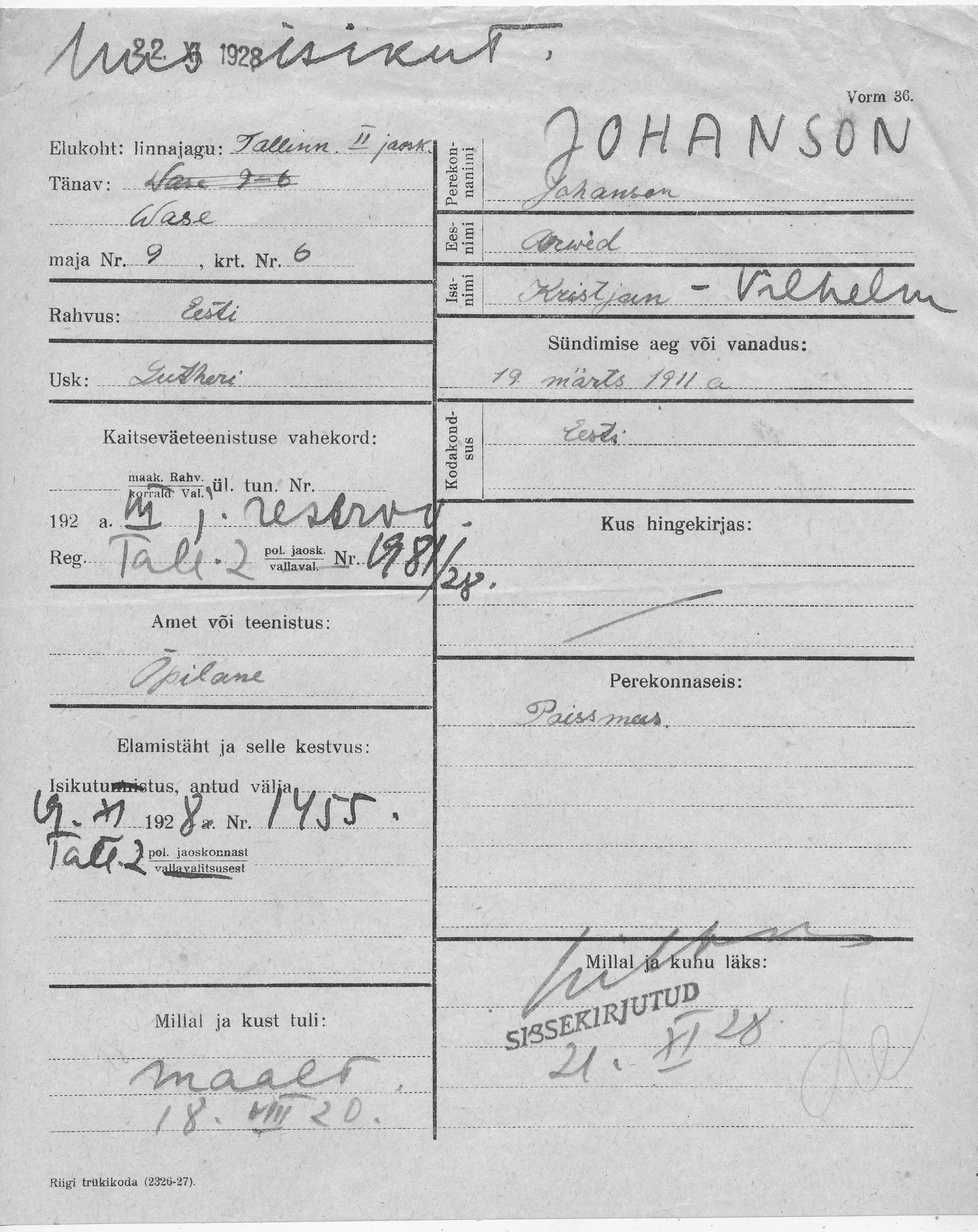 Johanson, Arwed, Kristjan-Vilhelm