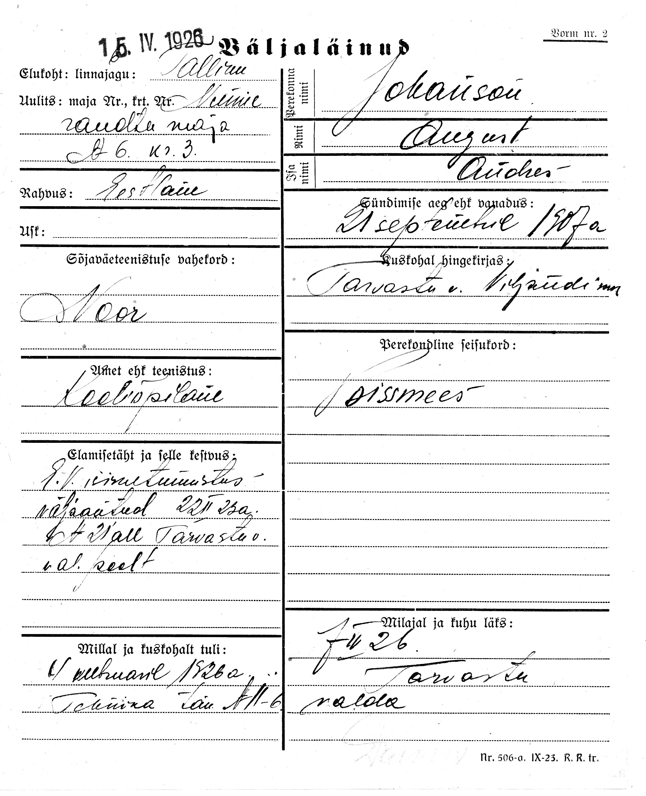 Johanson, August, Andres