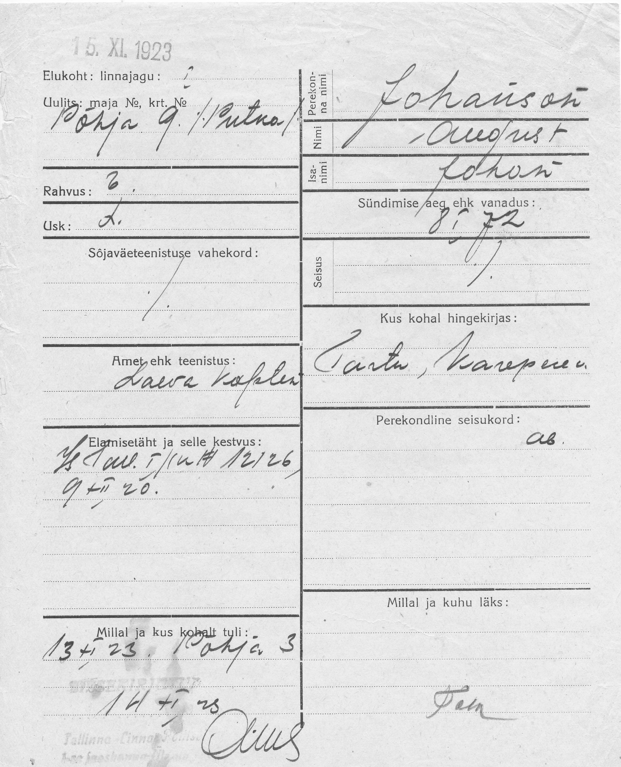 Johanson, August, Johan