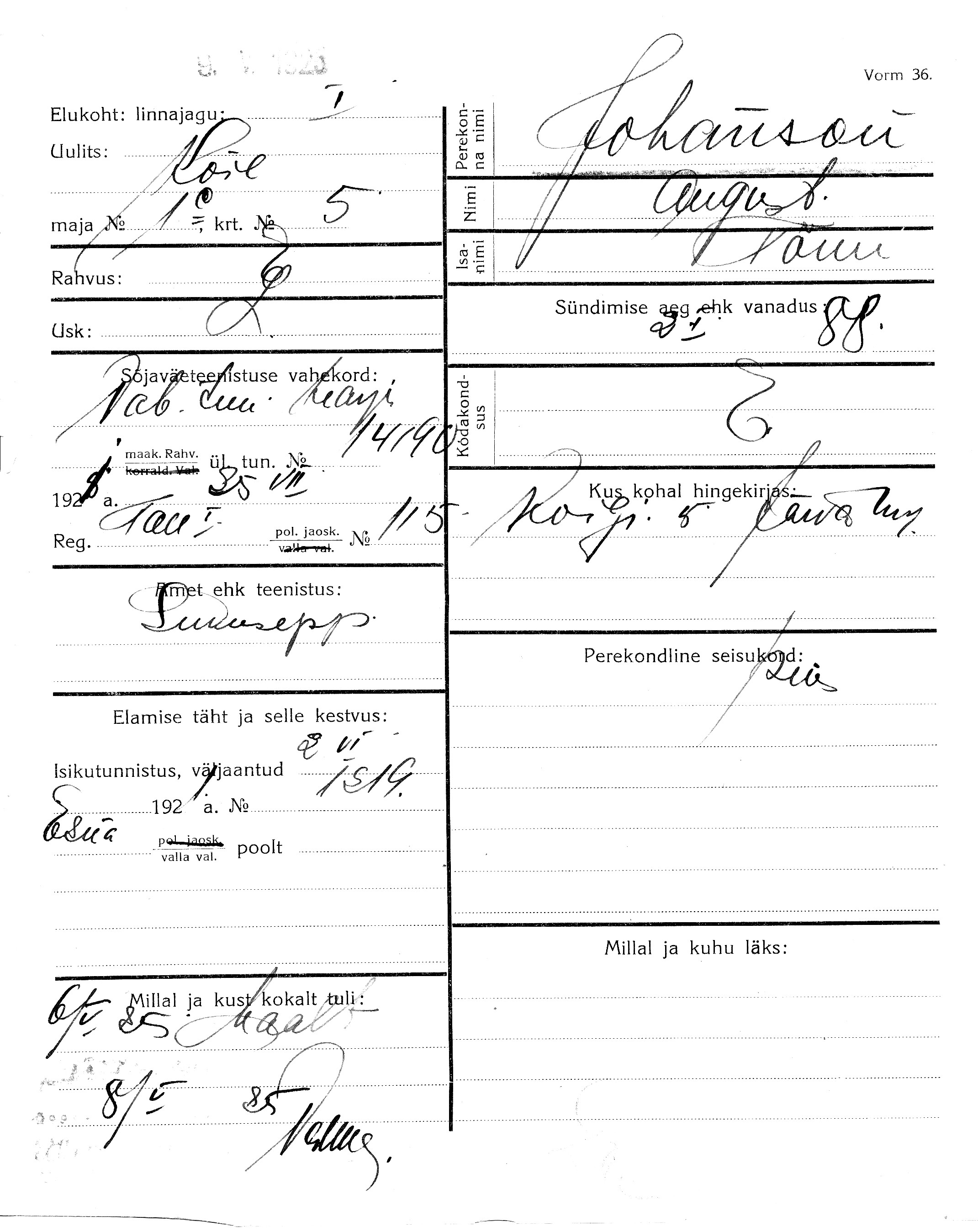 Johanson, August, Tõnu