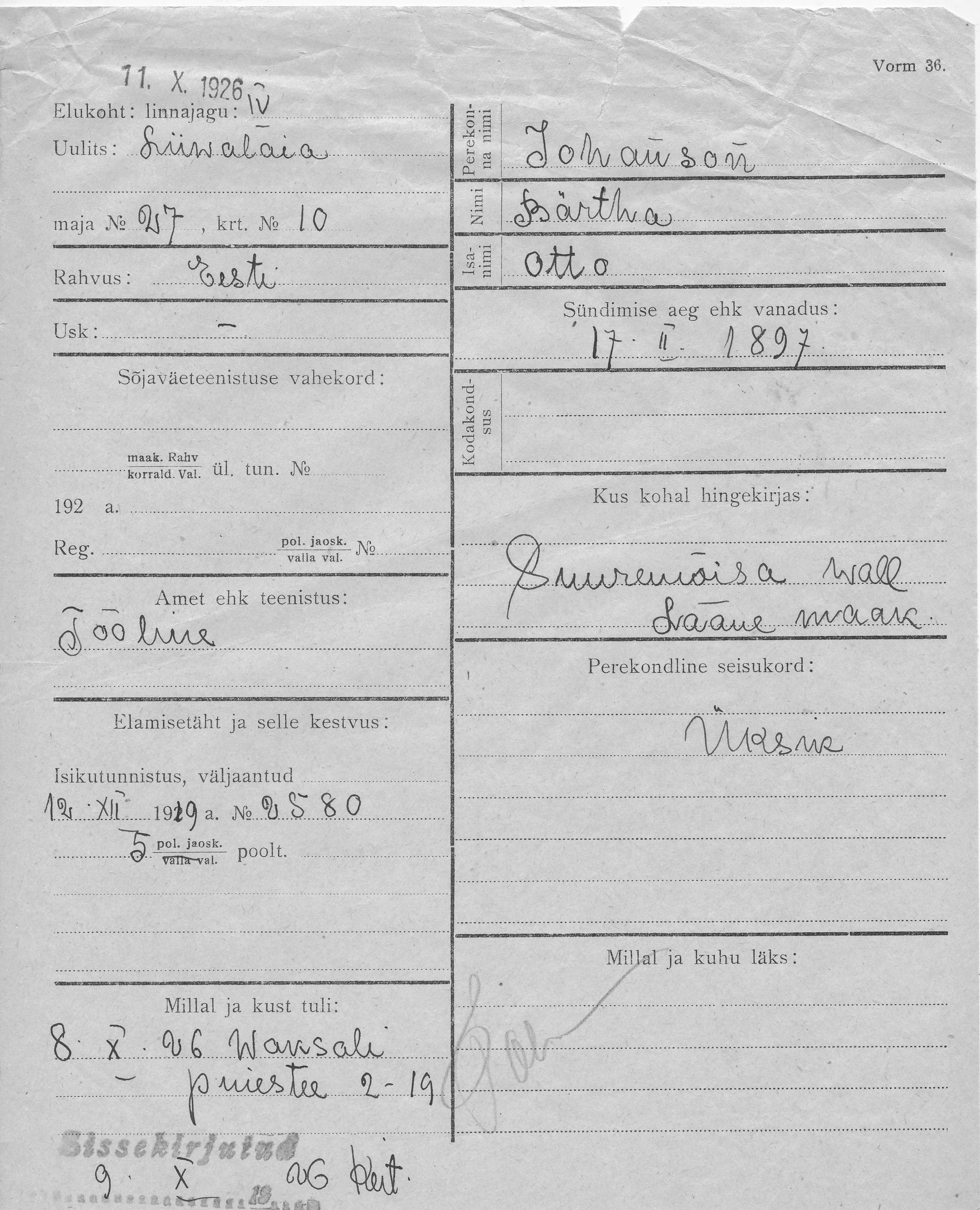 Johanson, Bärtha, Otto